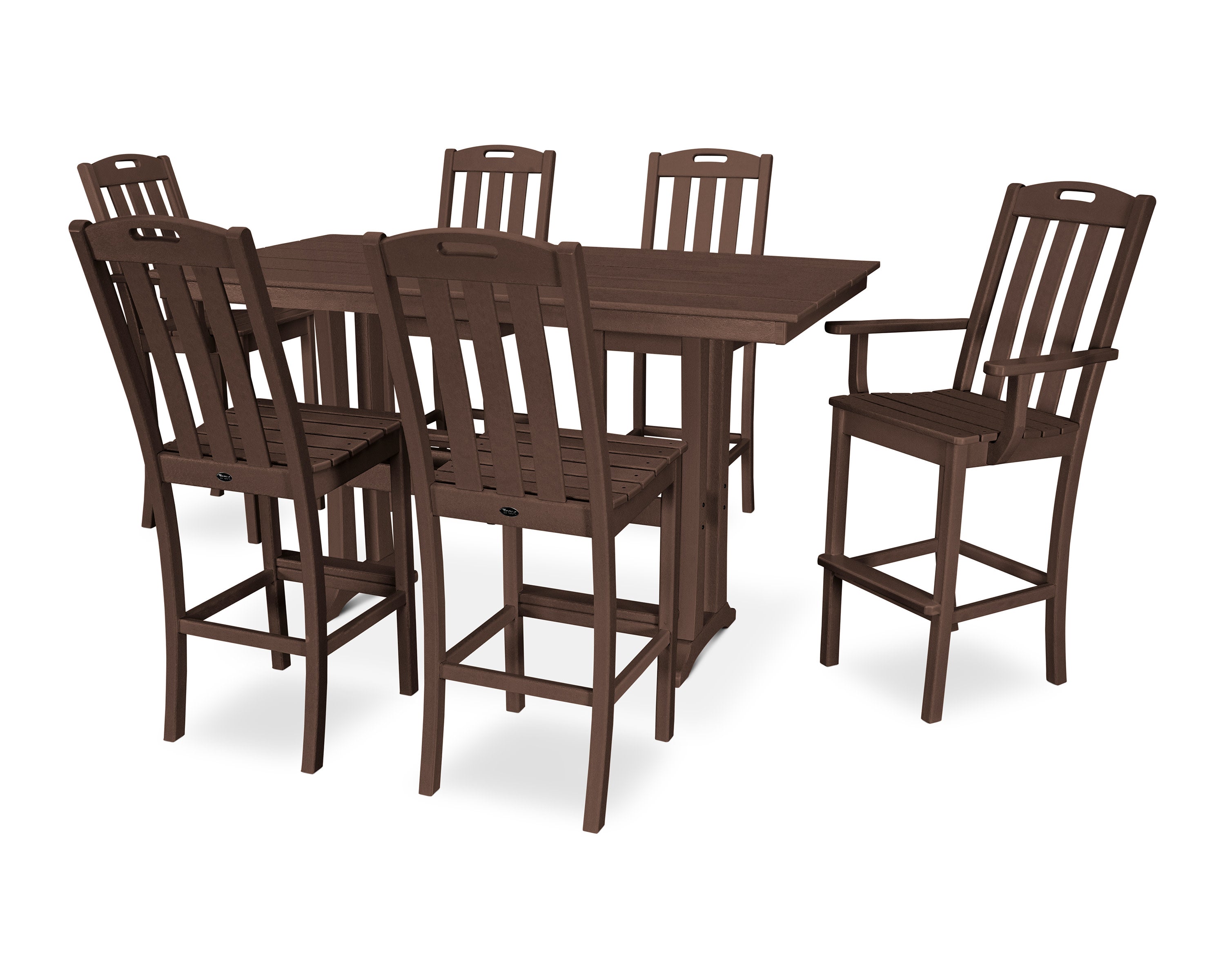 Yacht Club 7-Piece Farmhouse Trestle Bar Set in Vintage Lantern