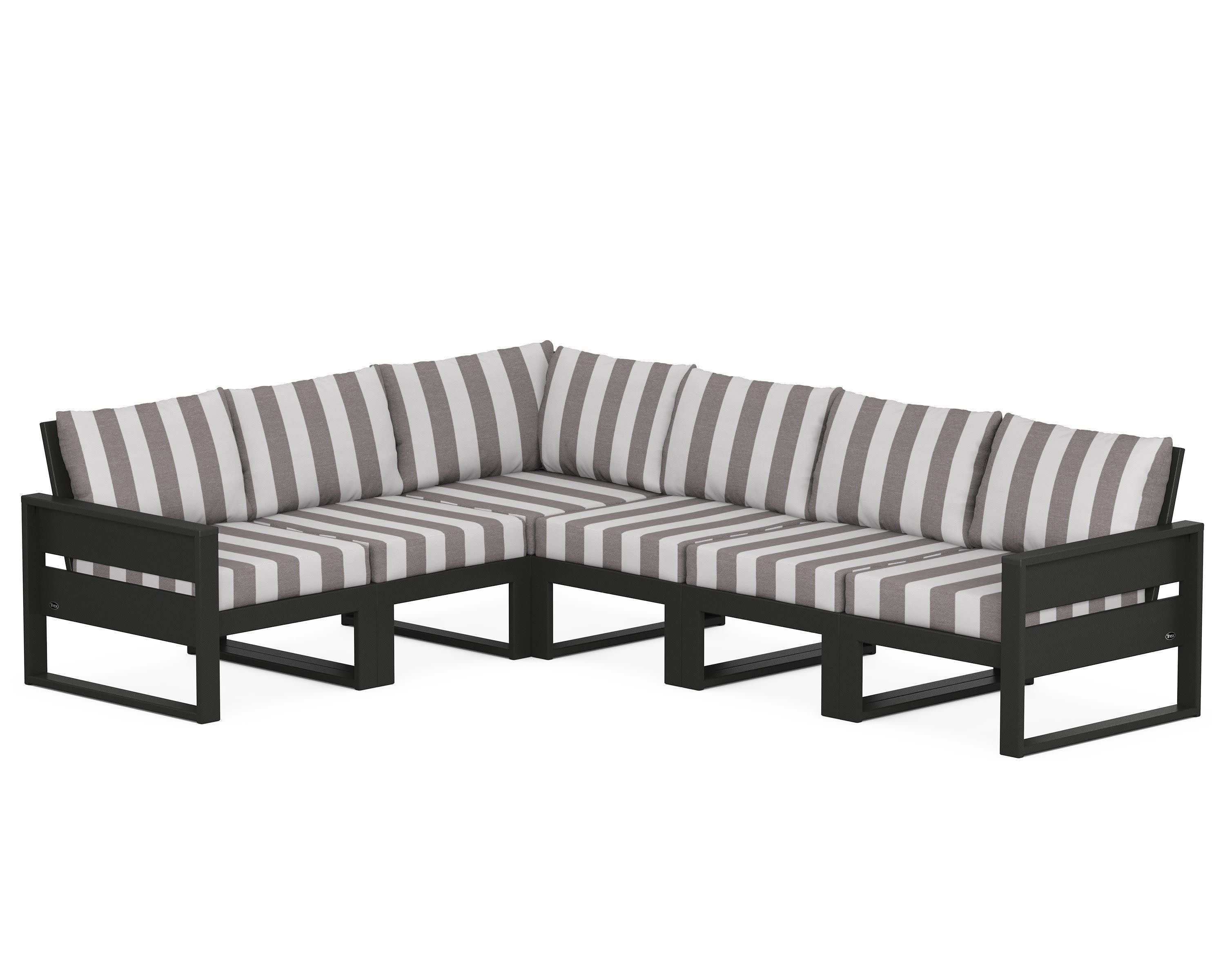 Eastport 6-Piece Sectional in Charcoal Black / Cabana Stripe Grey Mist