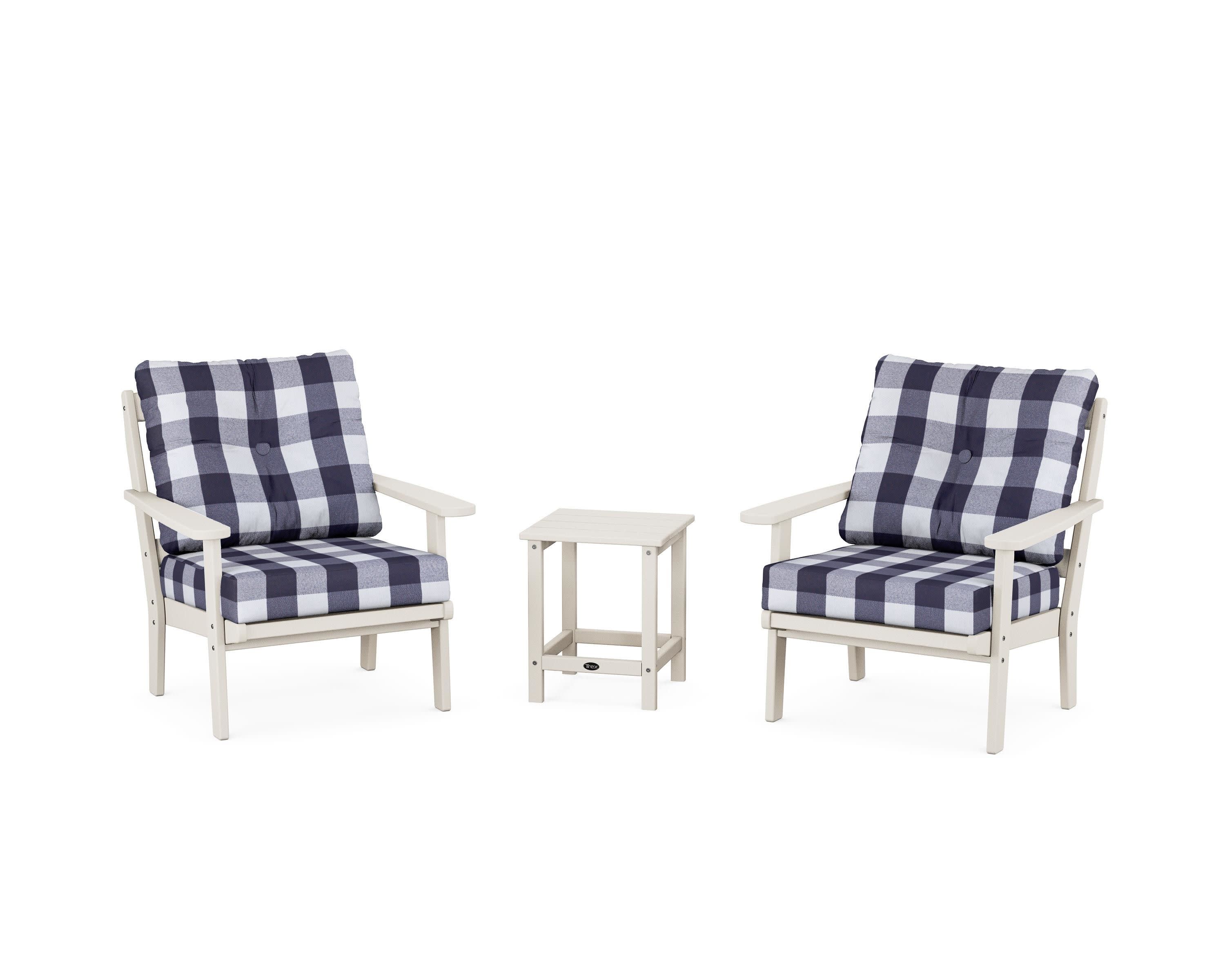 Cape Cod 3-Piece Deep Seating Set in Sand Castle / Buffalo Plaid Navy