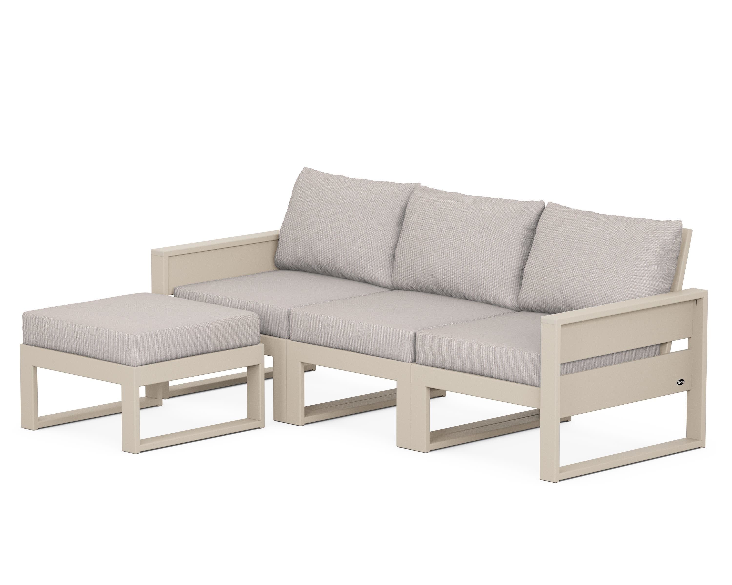 Eastport 4- Piece Sectional with Ottoman in Sand Castle / Dune Burlap