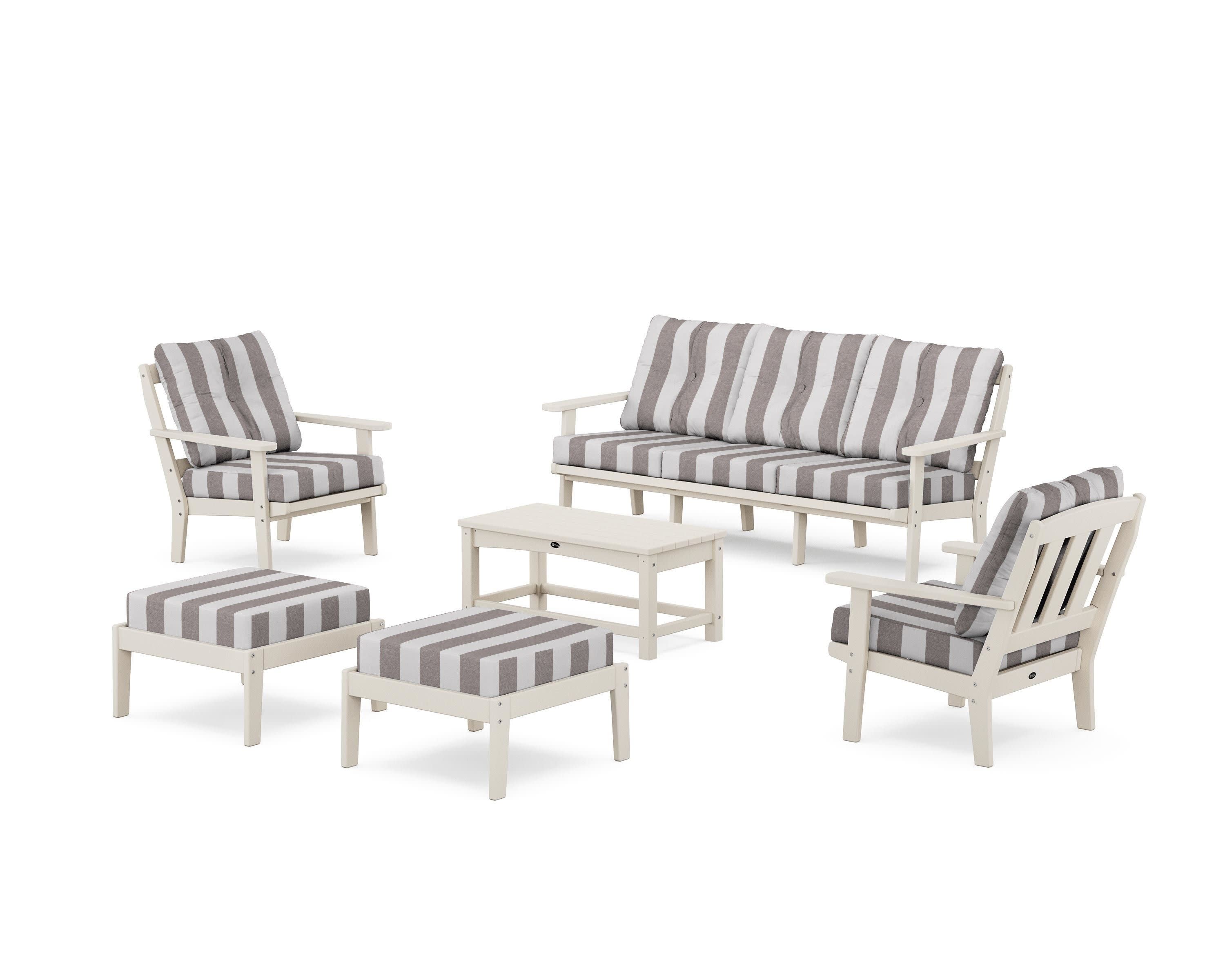 Cape Cod 6-Piece Lounge Sofa Set in Sand Castle / Cabana Stripe Grey Mist