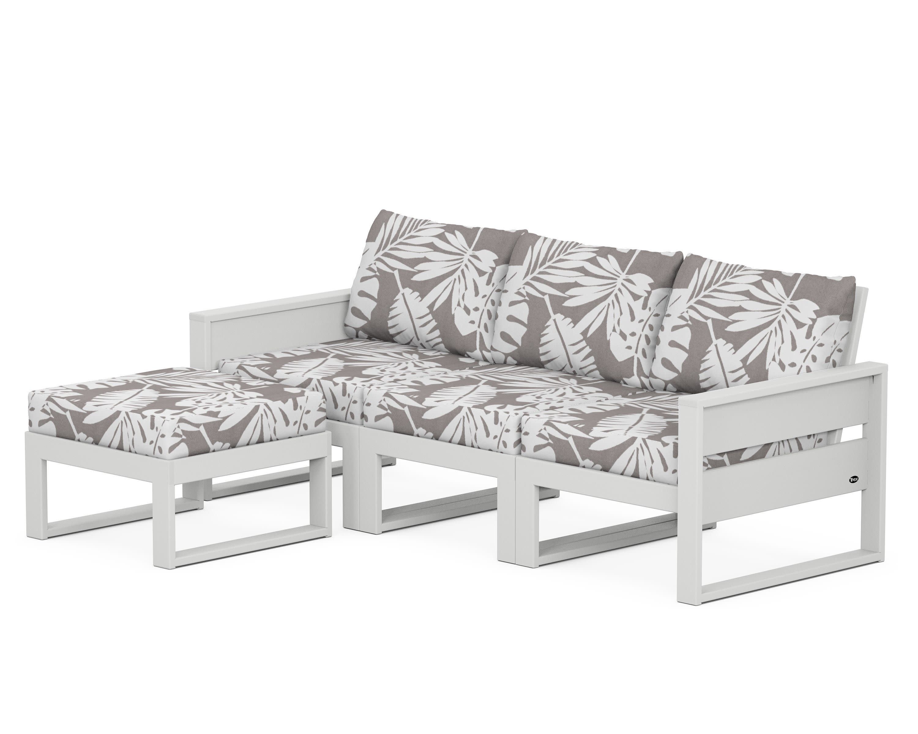 Eastport 4- Piece Sectional with Ottoman in Classic White / Leaf Grey Mist