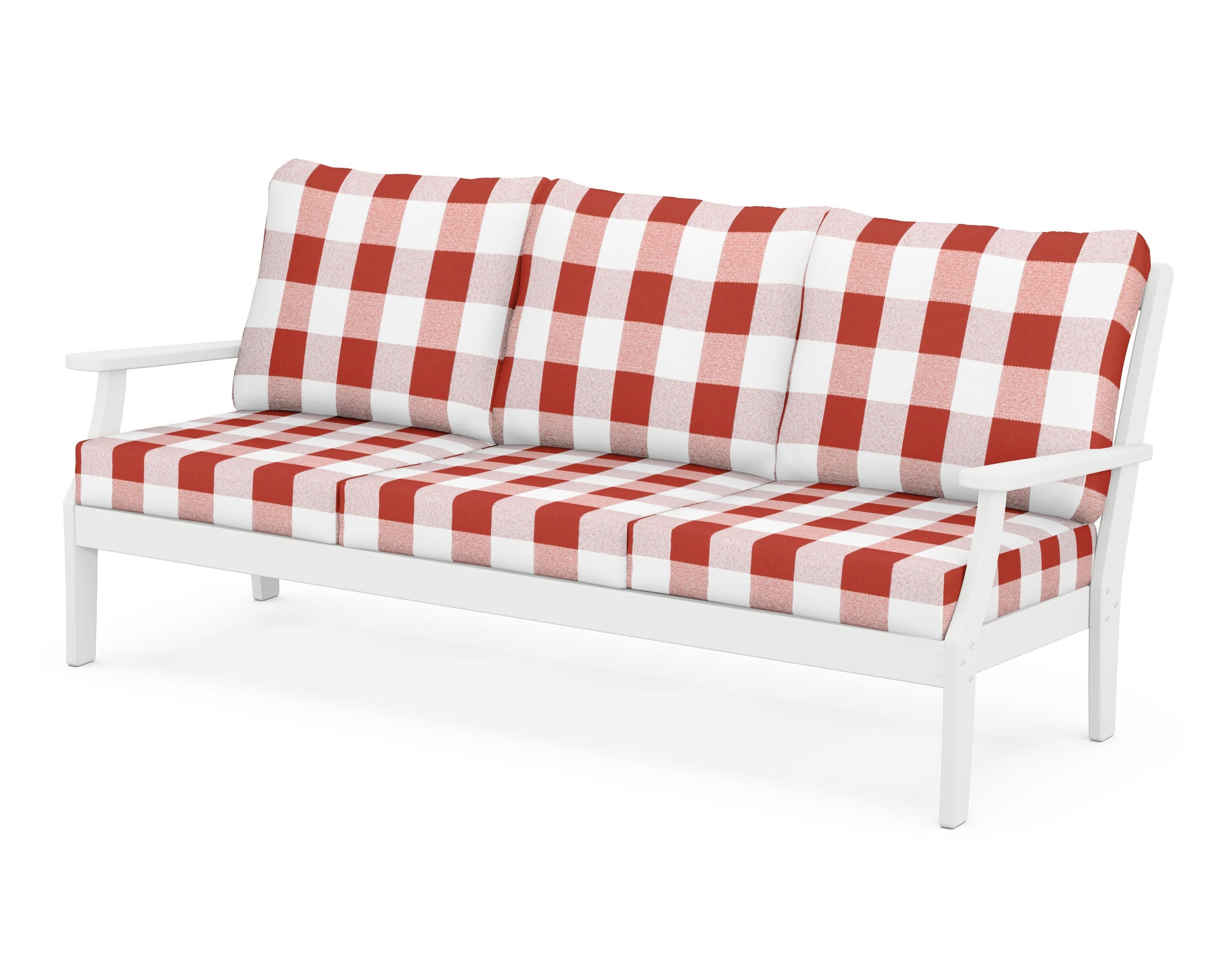 Yacht Club Deep Seating Sofa in Classic White / Buffalo Plaid Crimson