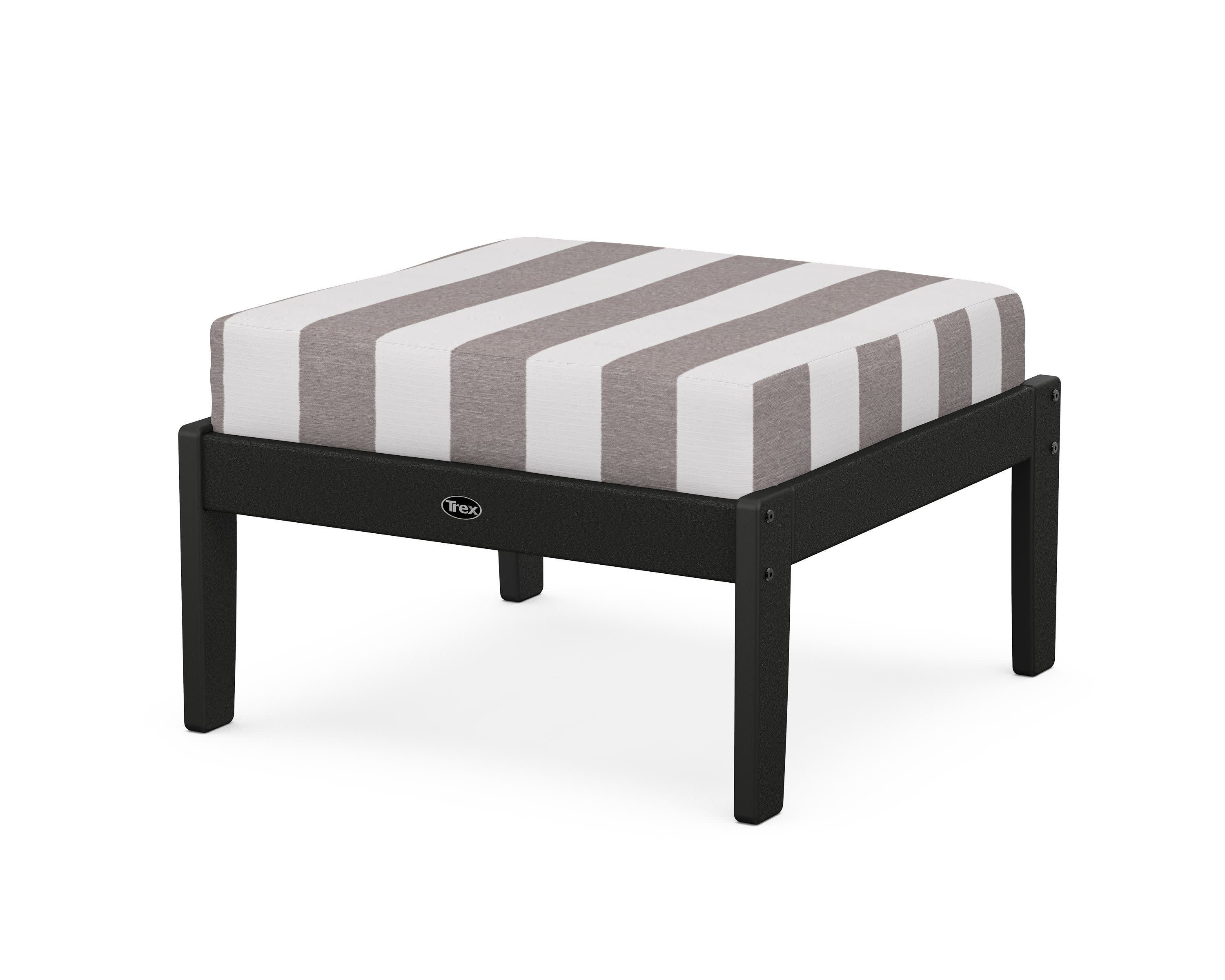 Yacht Club Deep Seating Ottoman in Charcoal Black / Cabana Stripe Grey Mist