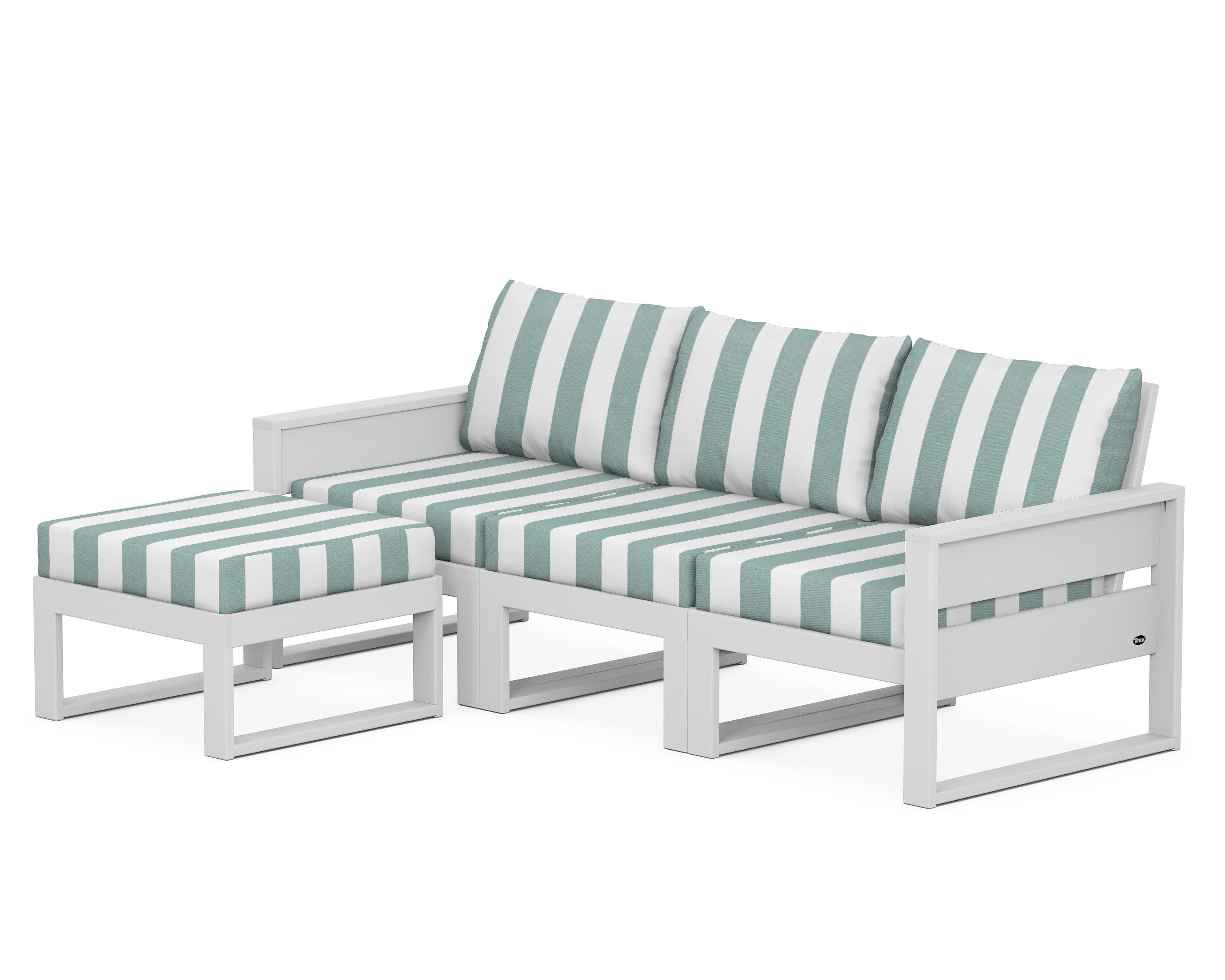 Eastport 4- Piece Sectional with Ottoman in Classic White / Cabana Stripe Glacier Spa