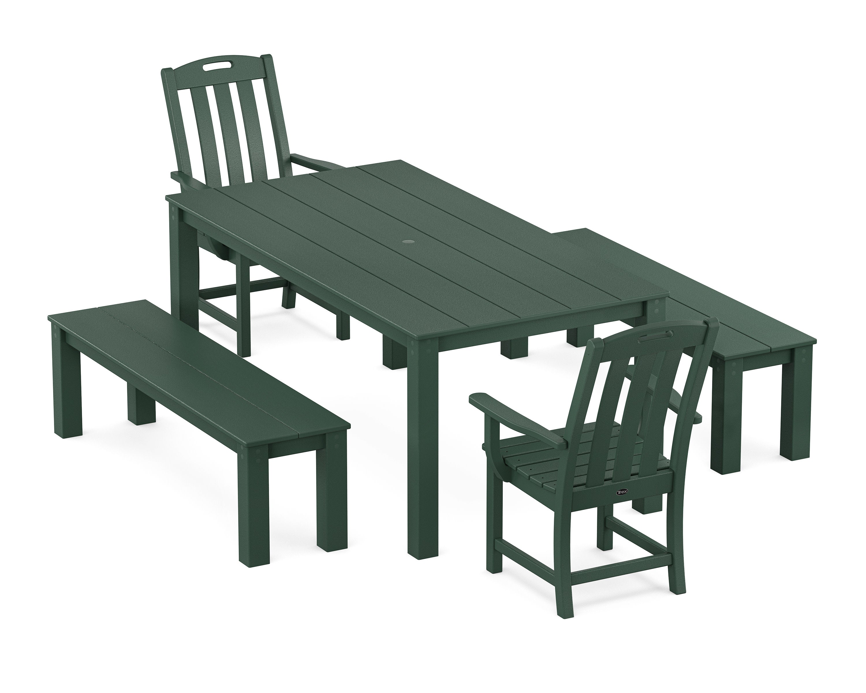 Yacht Club 5-Piece Parsons Dining Set with Benches in Rainforest Canopy