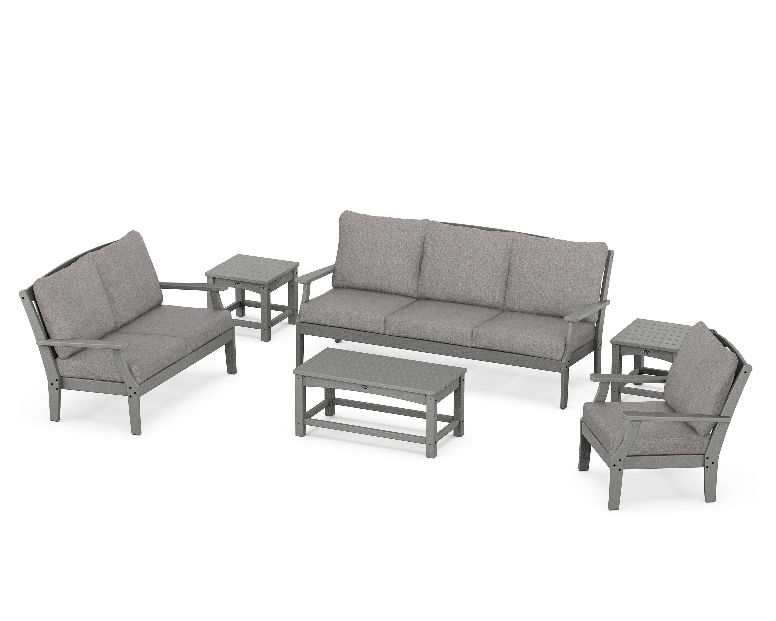Yacht Club 6-Piece Deep Seating Set in Stepping Stone / Grey Mist