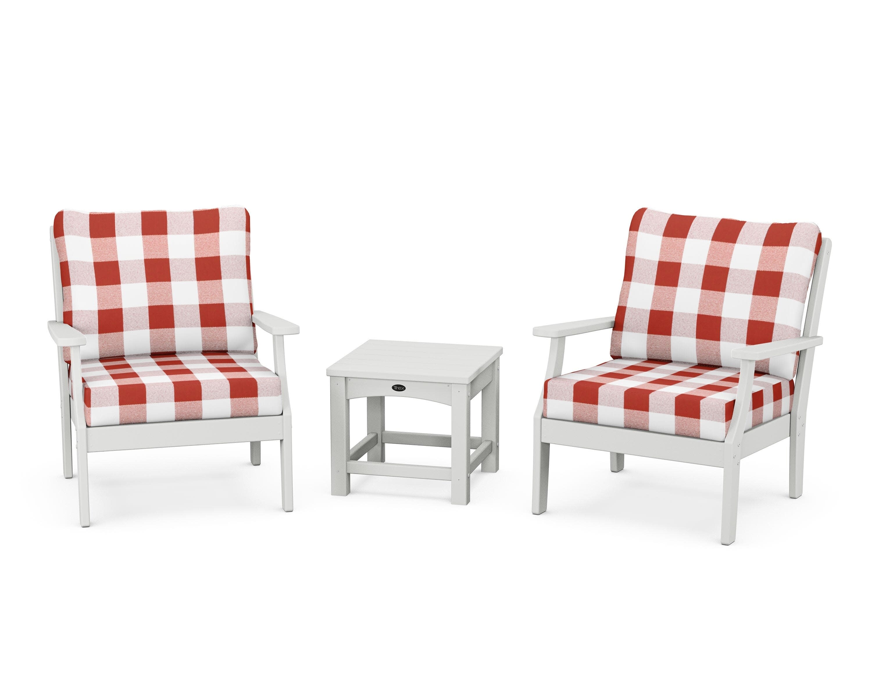 Yacht Club 3-Piece Deep Seating Set in Classic White / Buffalo Plaid Crimson