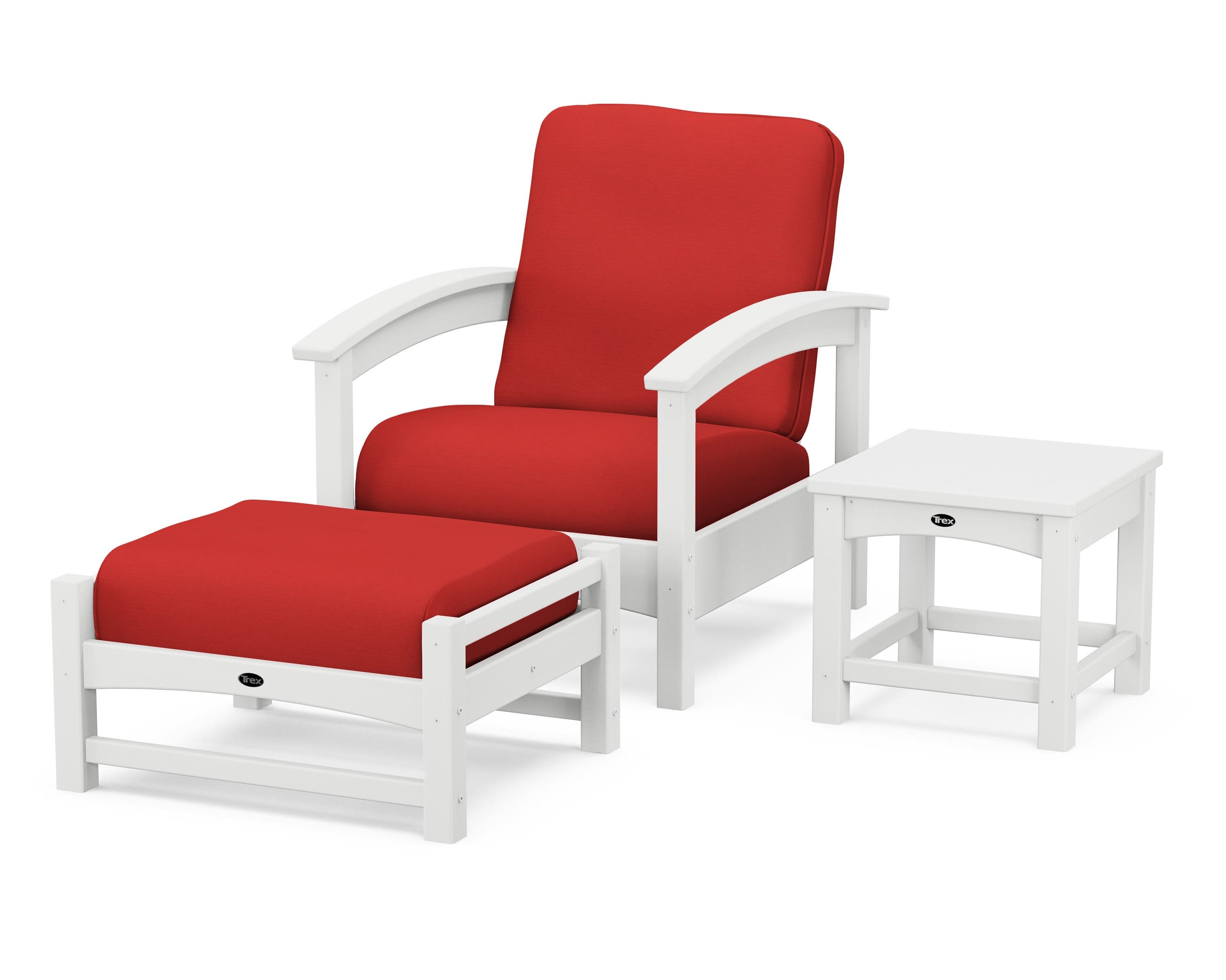 Rockport 3-Piece Deep Seating Set in Classic White / Crimson Linen