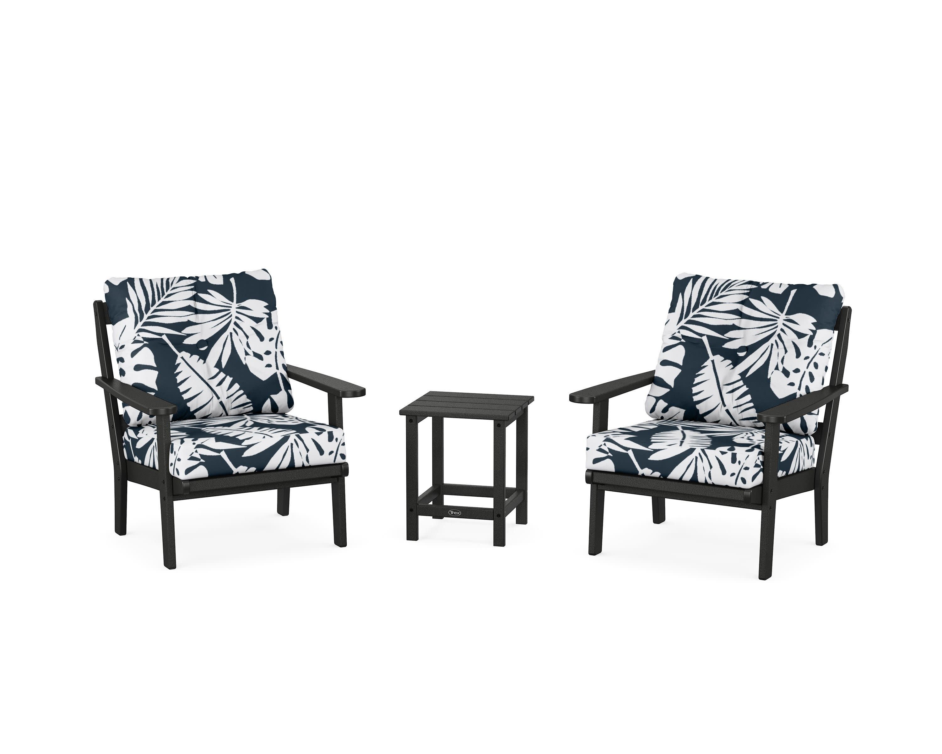 Cape Cod 3-Piece Deep Seating Set in Charcoal Black / Leaf Marine Indigo