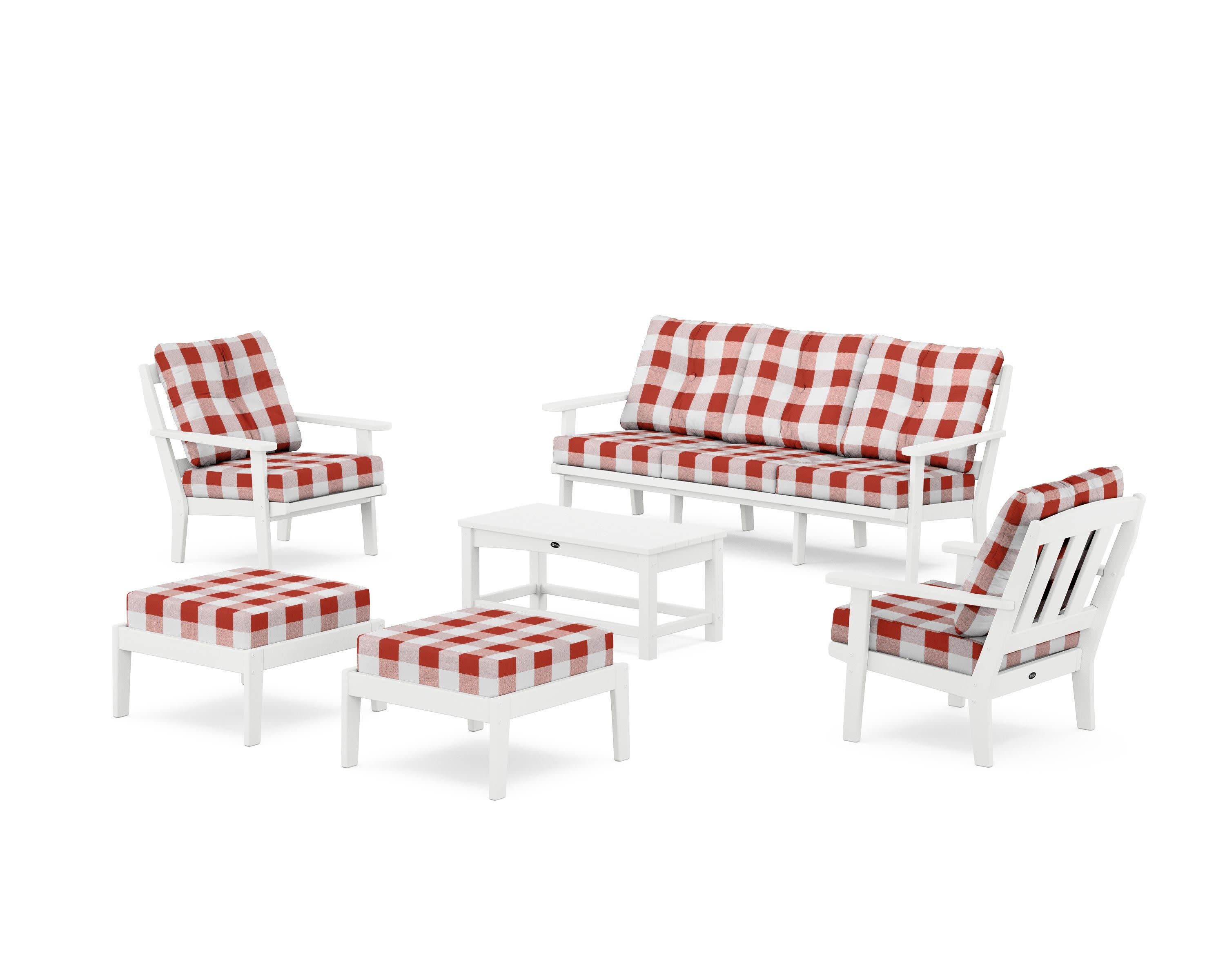 Cape Cod 6-Piece Lounge Sofa Set in Classic White / Buffalo Plaid Crimson