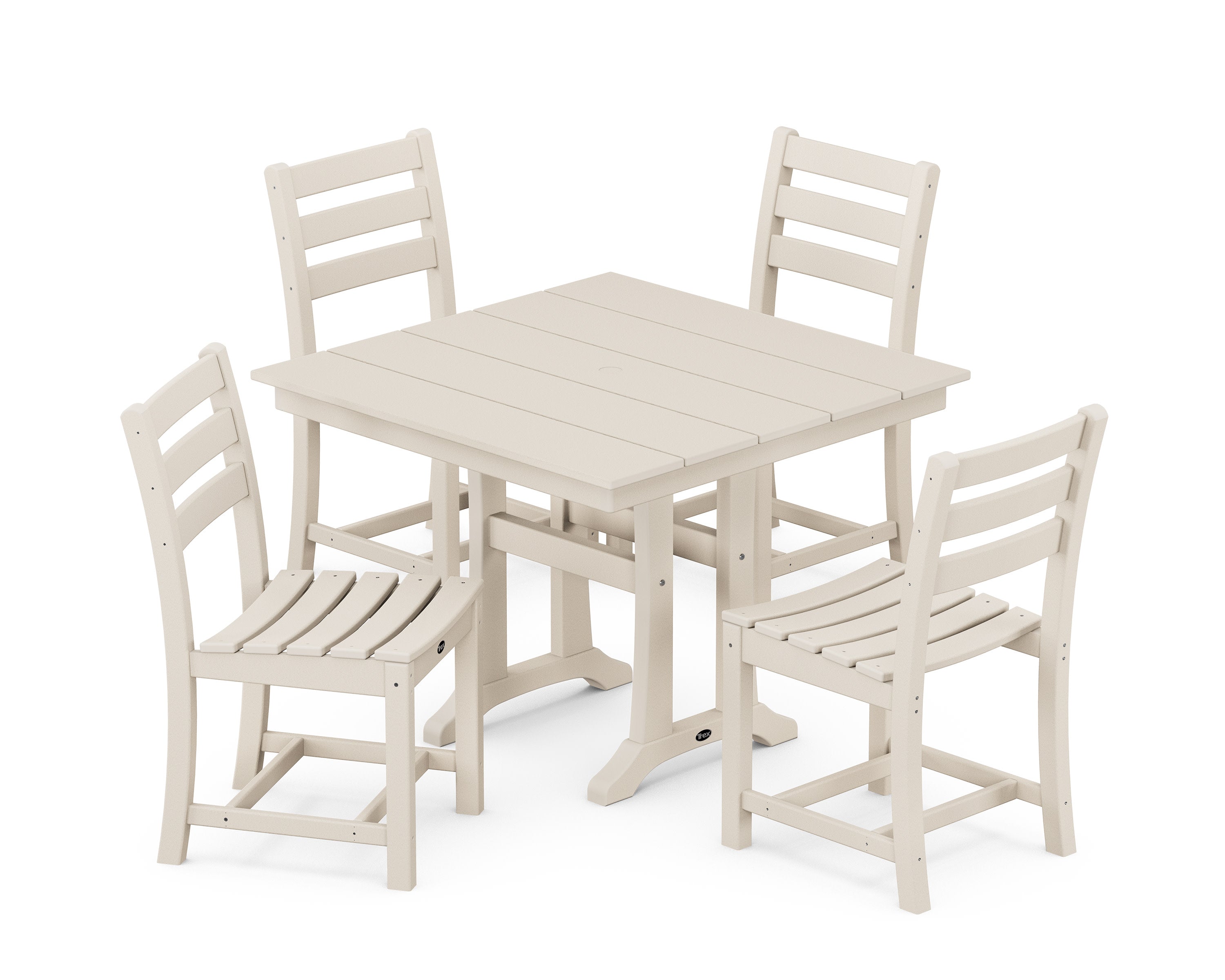 Monterey Bay 5-Piece Farmhouse Trestle Side Chair Dining Set in Sand Castle