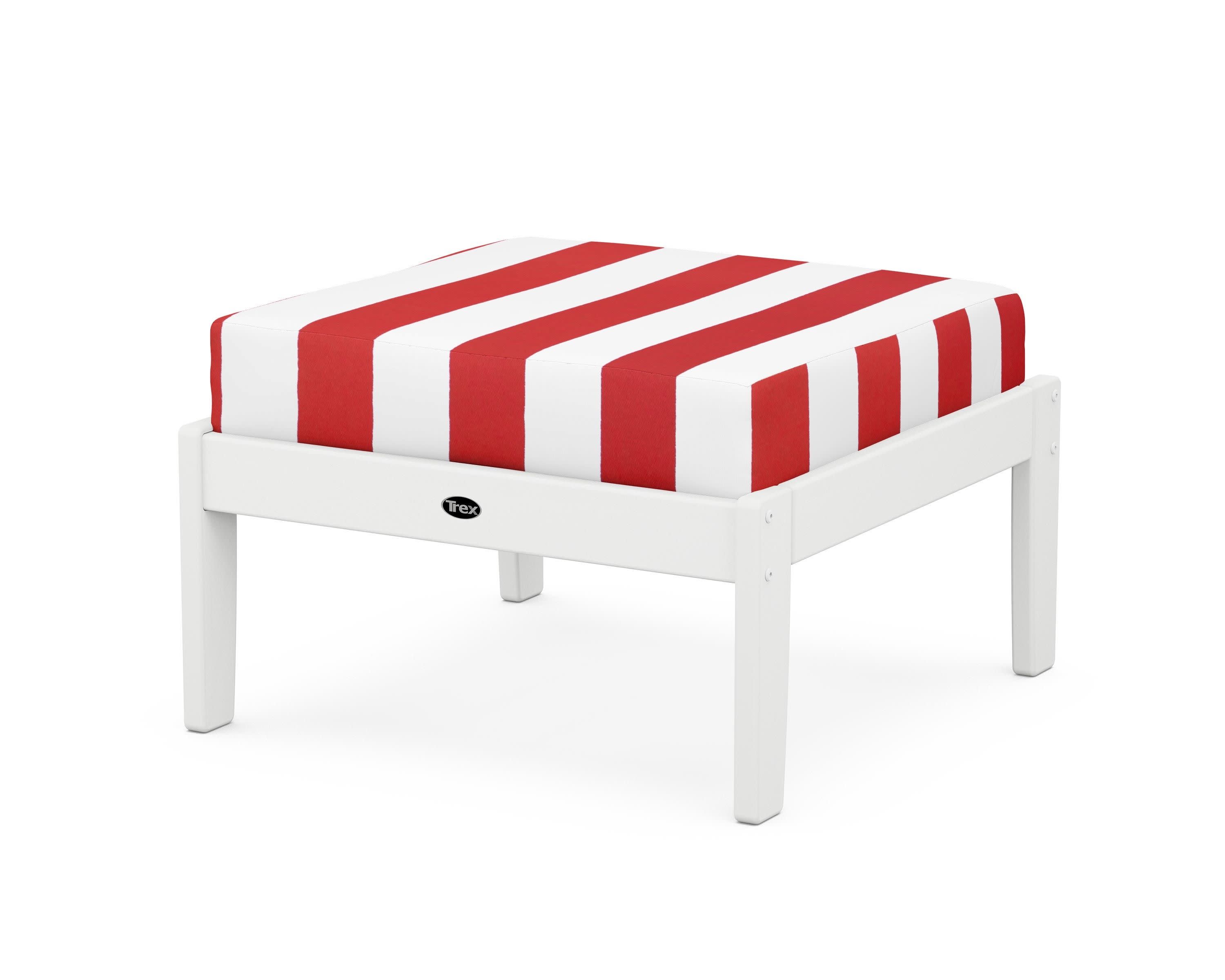 Yacht Club Deep Seating Ottoman in Classic White / Cabana Stripe Crimson