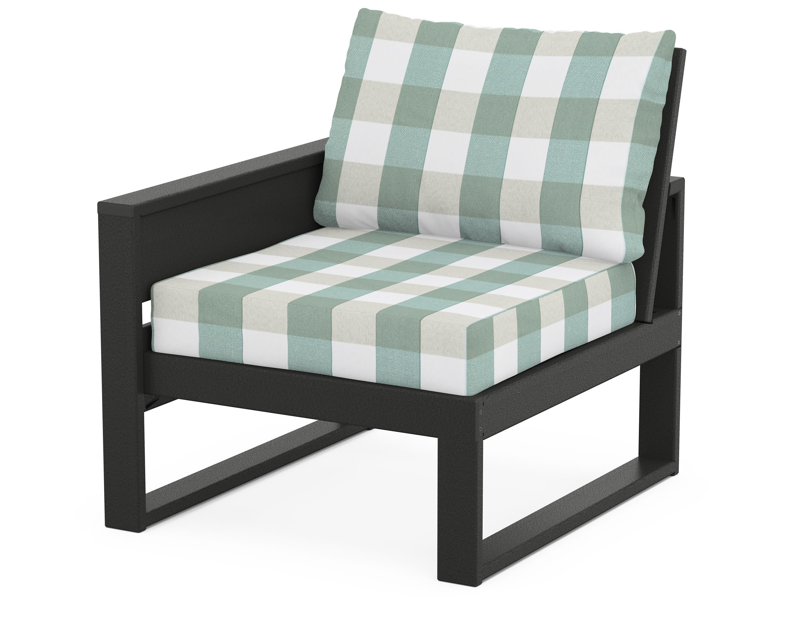 Eastport Modular Left Arm Chair in Charcoal Black / Buffalo Plaid Glacier Spa