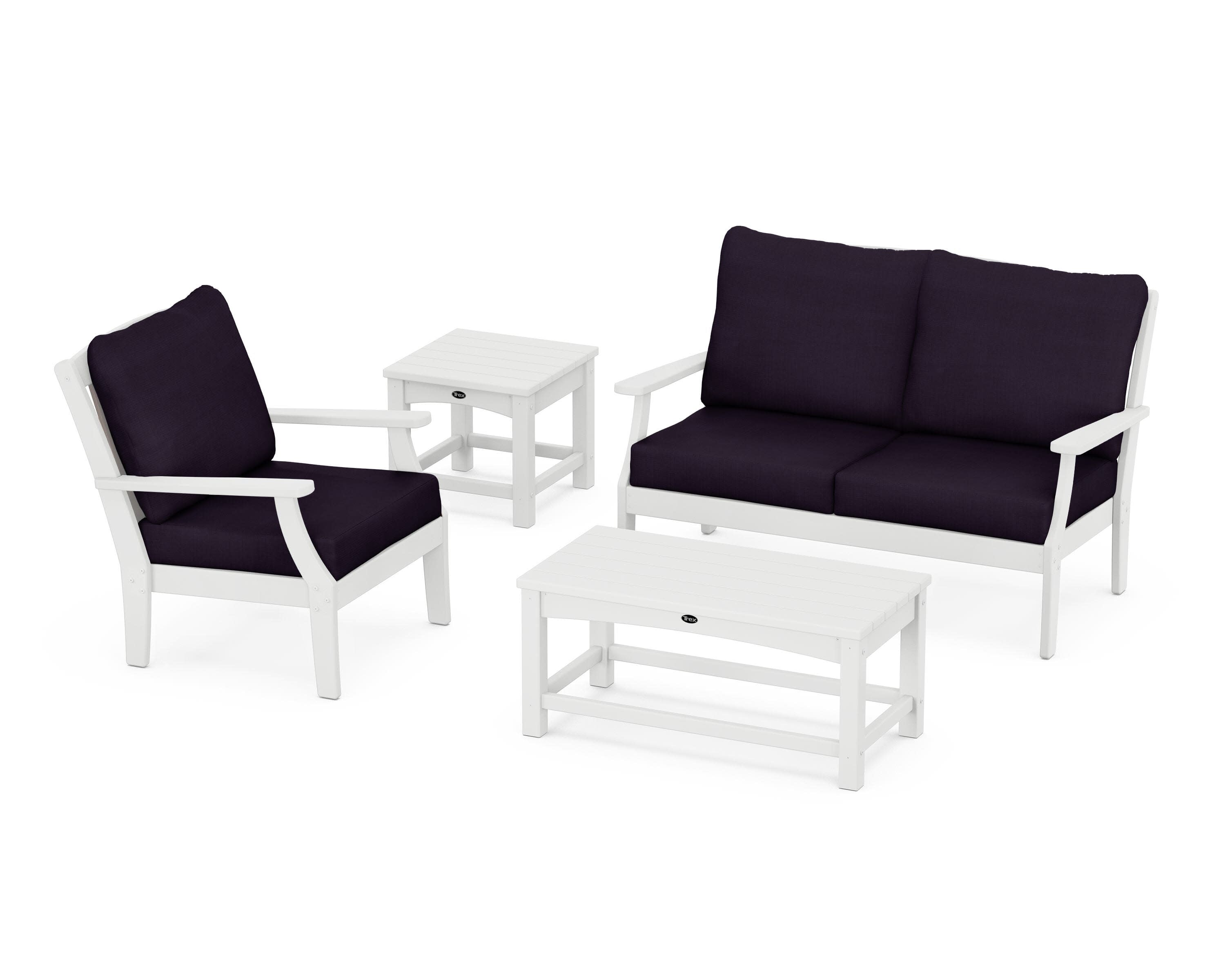 Yacht Club 4-Piece Deep Seating Set in Classic White / Navy Linen