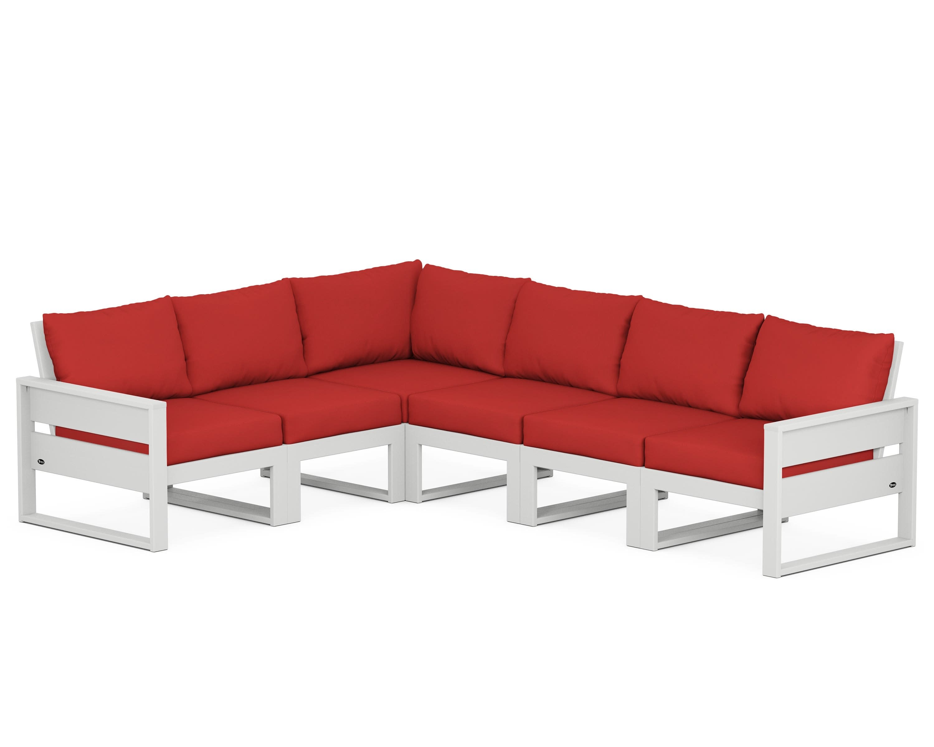 Eastport 6-Piece Sectional in Classic White / Crimson Linen