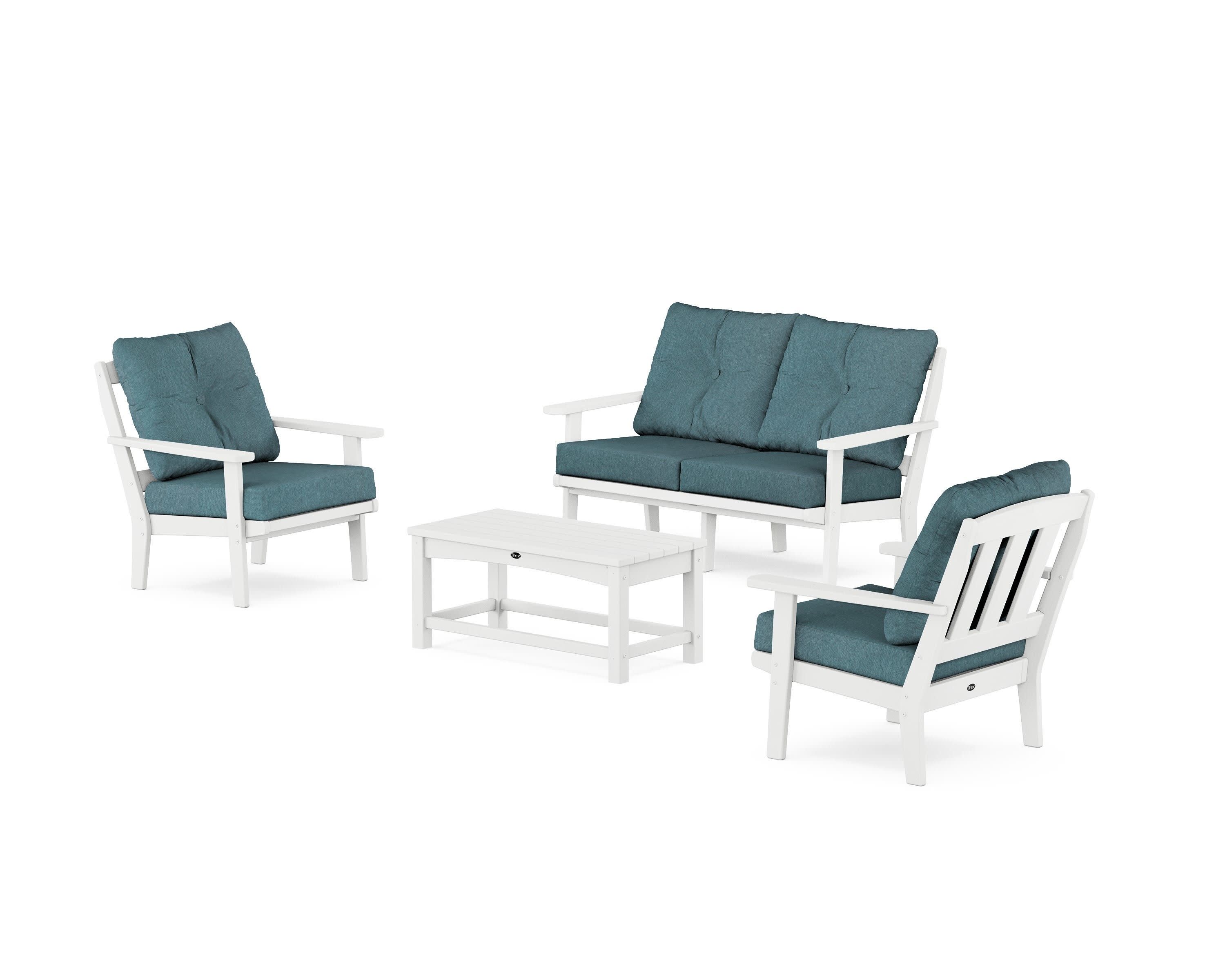 Cape Cod 4-Piece Deep Seating Set with Loveseat in Classic White / Ocean Teal