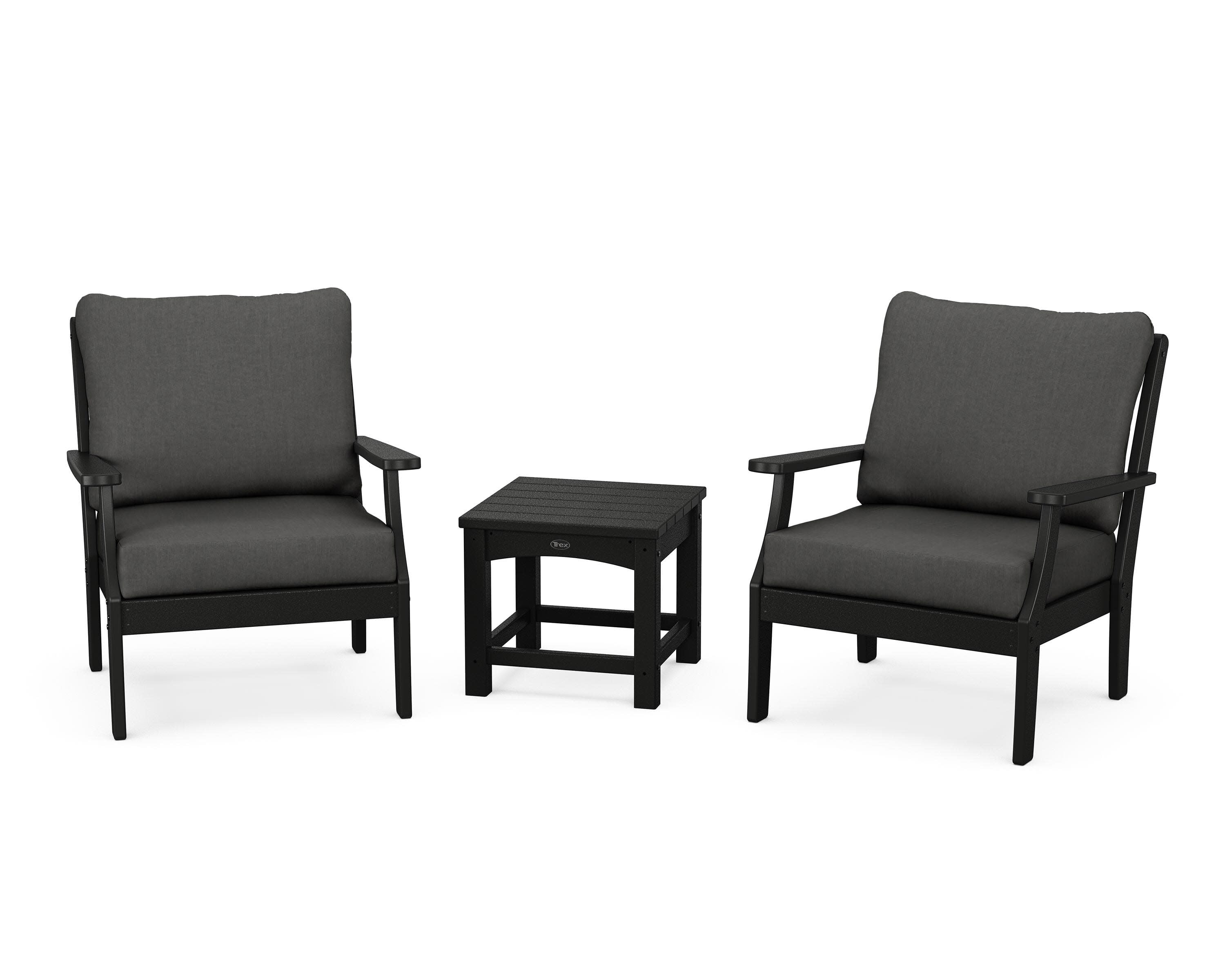 Yacht Club 3-Piece Deep Seating Set in Charcoal Black / Spectrum Carbon