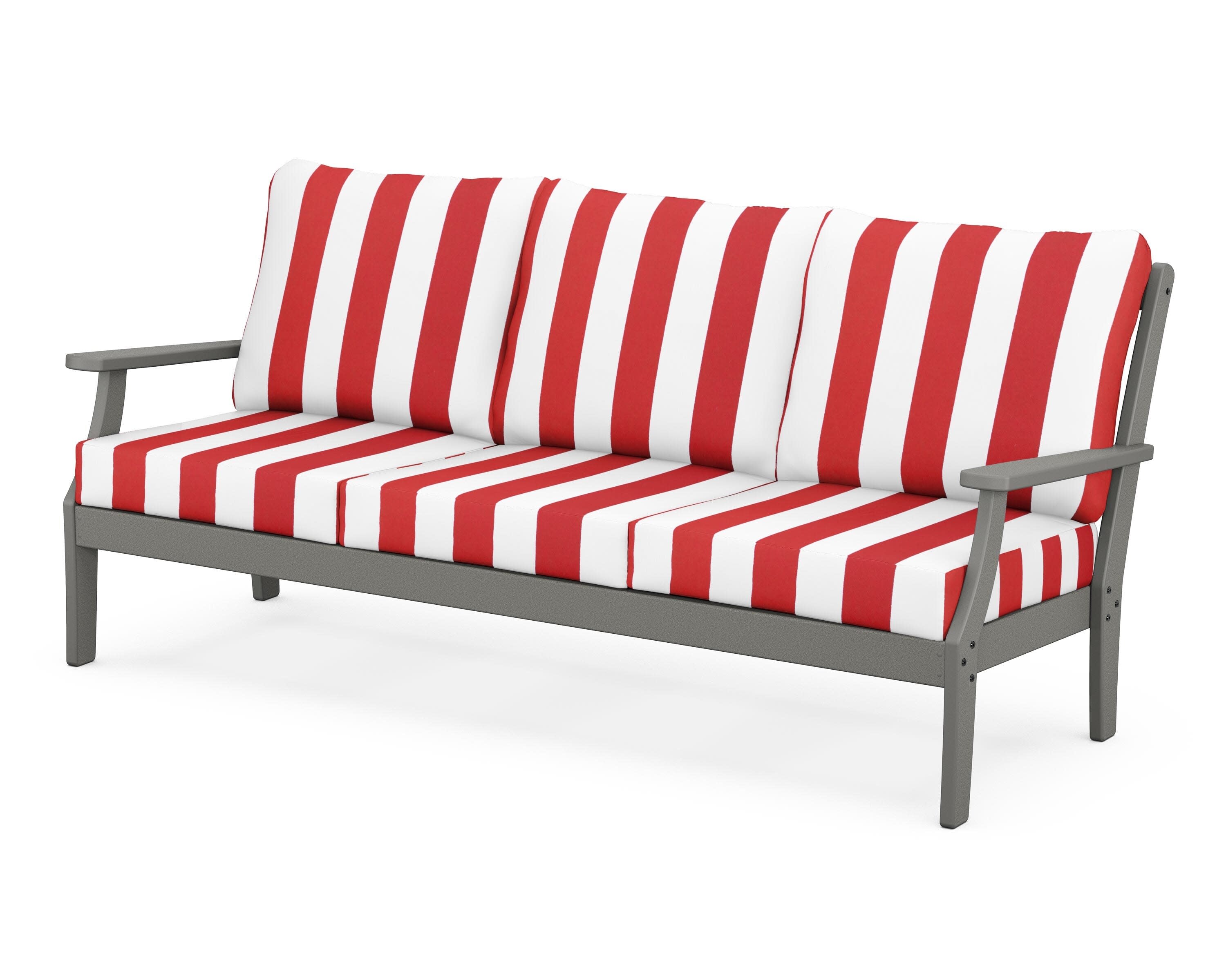 Yacht Club Deep Seating Sofa in Stepping Stone / Cabana Stripe Crimson