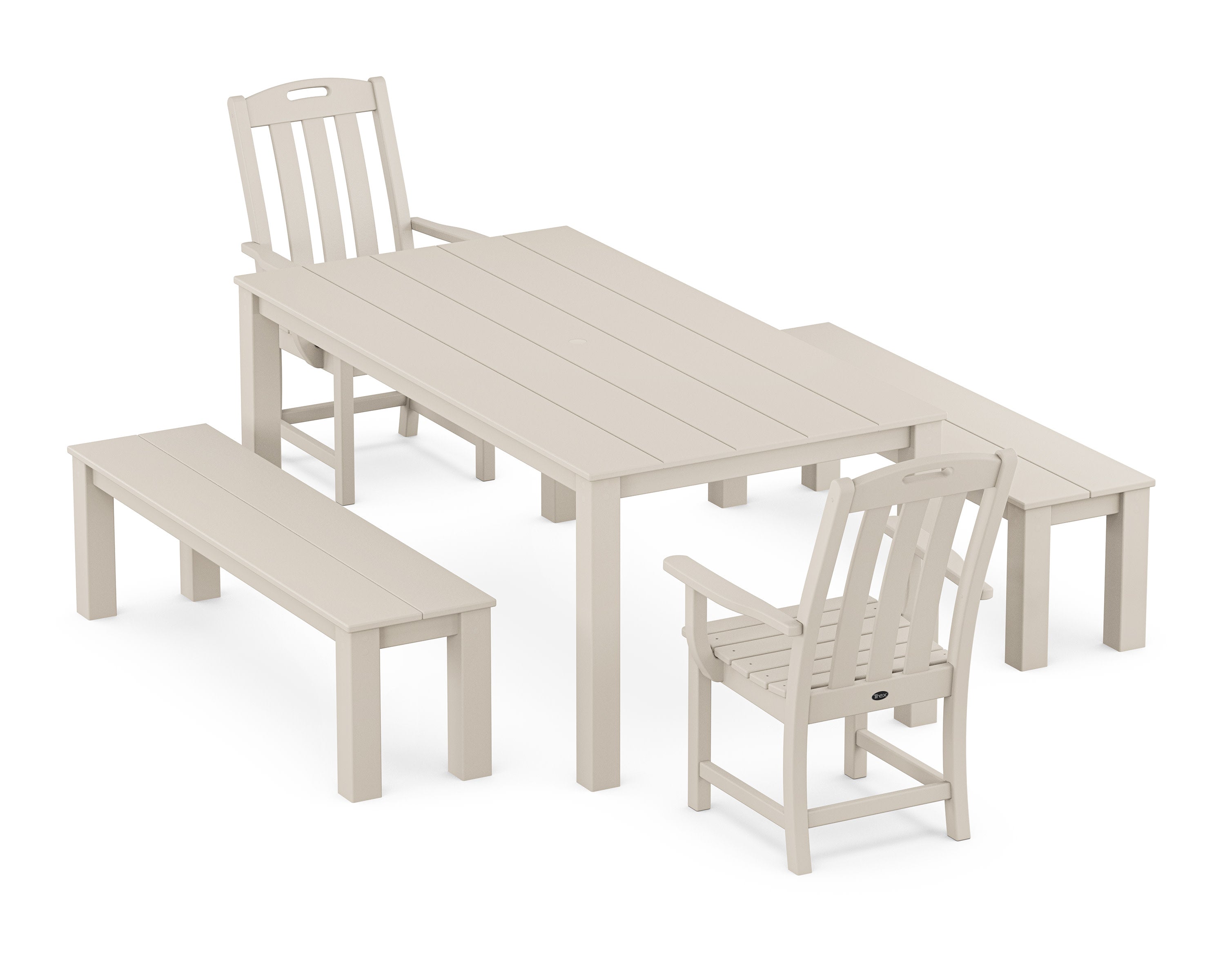 Yacht Club 5-Piece Parsons Dining Set with Benches in Sand Castle