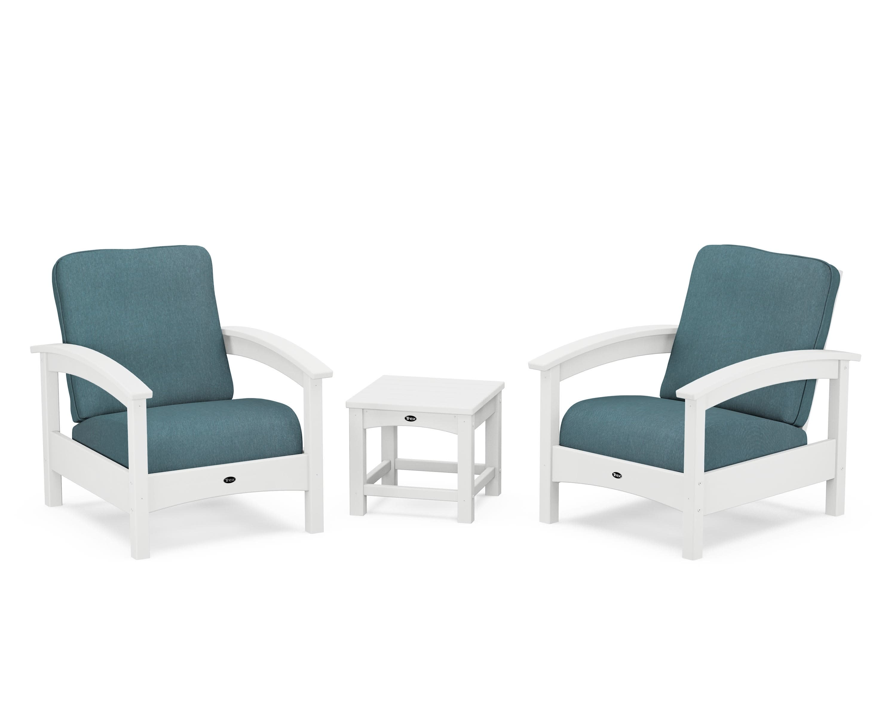 Rockport Club 3-Piece Deep Seating Conversation Set in Classic White / Ocean Teal