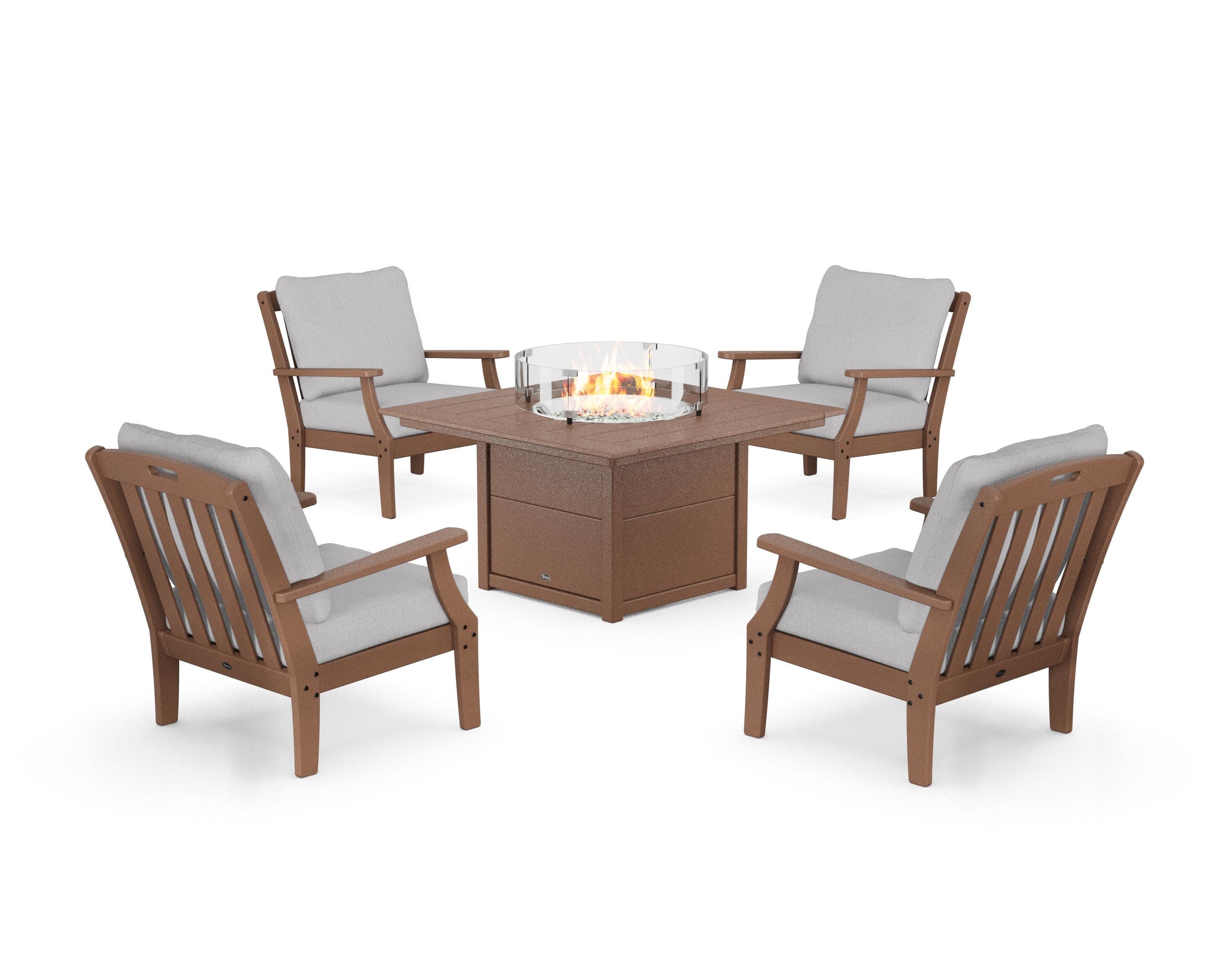 Yacht Club 5-Piece Deep Seating Set with Square Fire Pit Table in Tree House / Granite