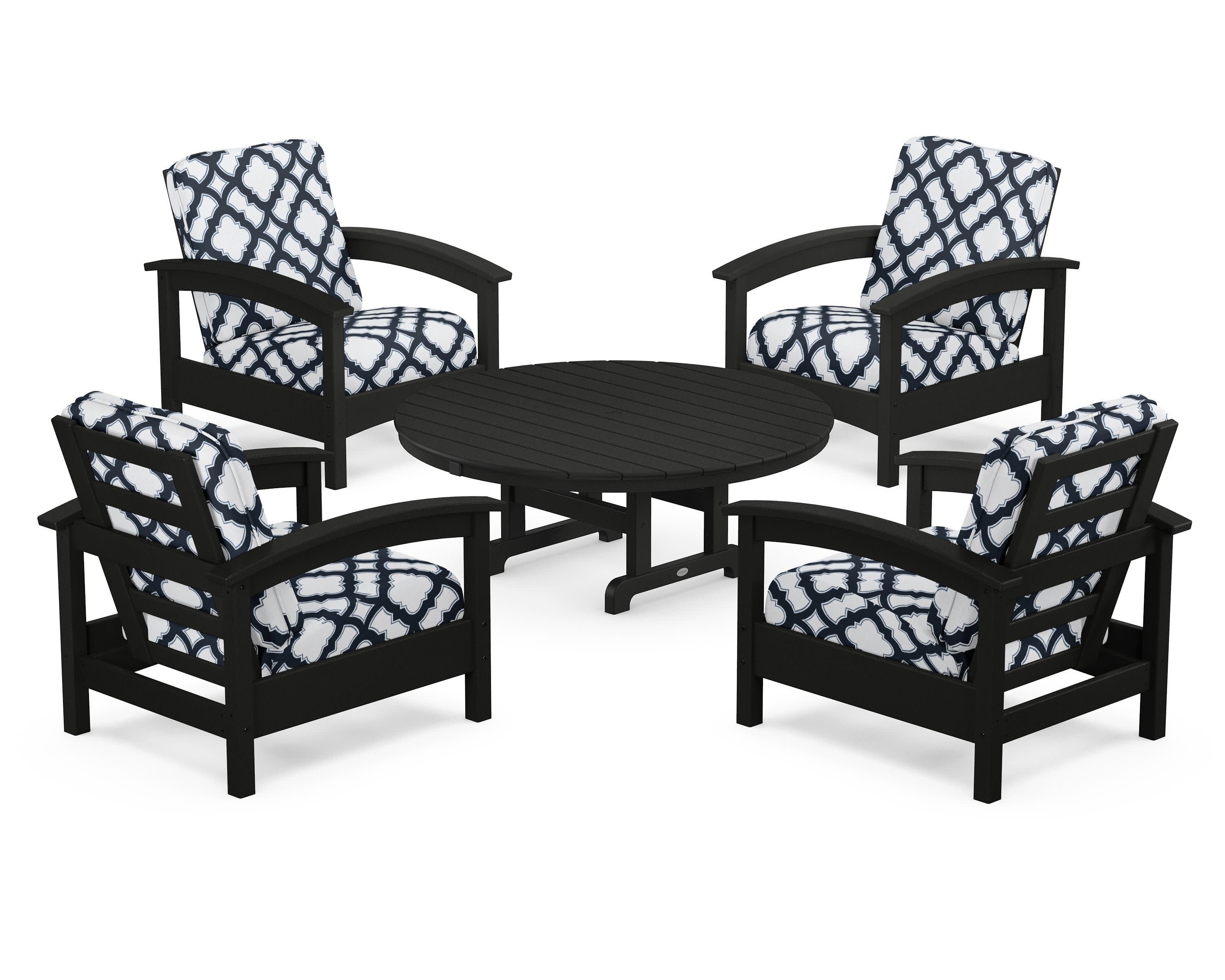 Rockport 5-Piece Deep Seating Set in Charcoal Black / Trellis Marine Indigo
