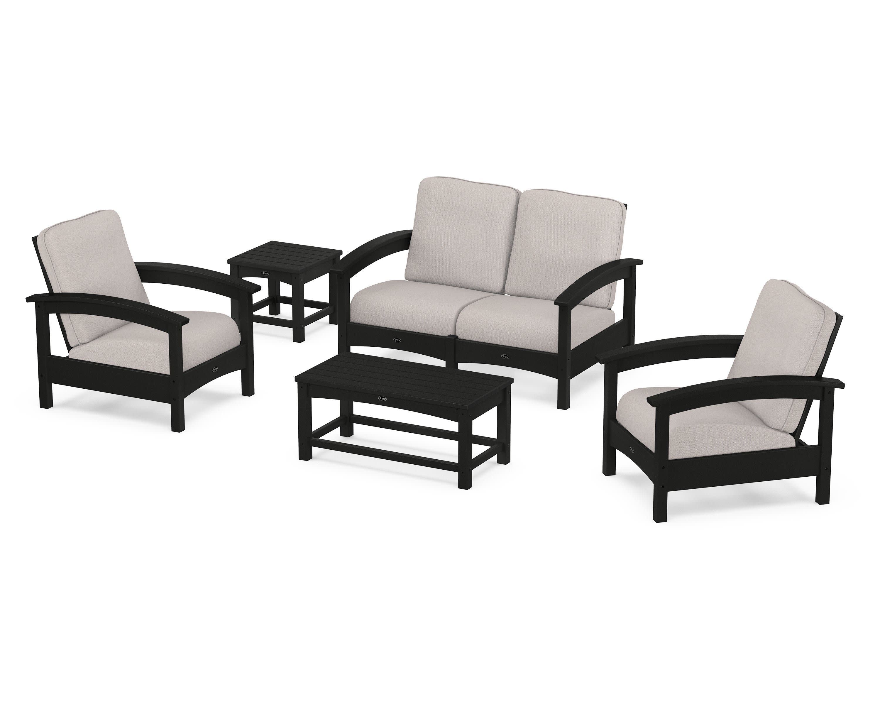 Rockport Club 6-Piece Deep Seating Conversation Set in Charcoal Black / Dune Burlap