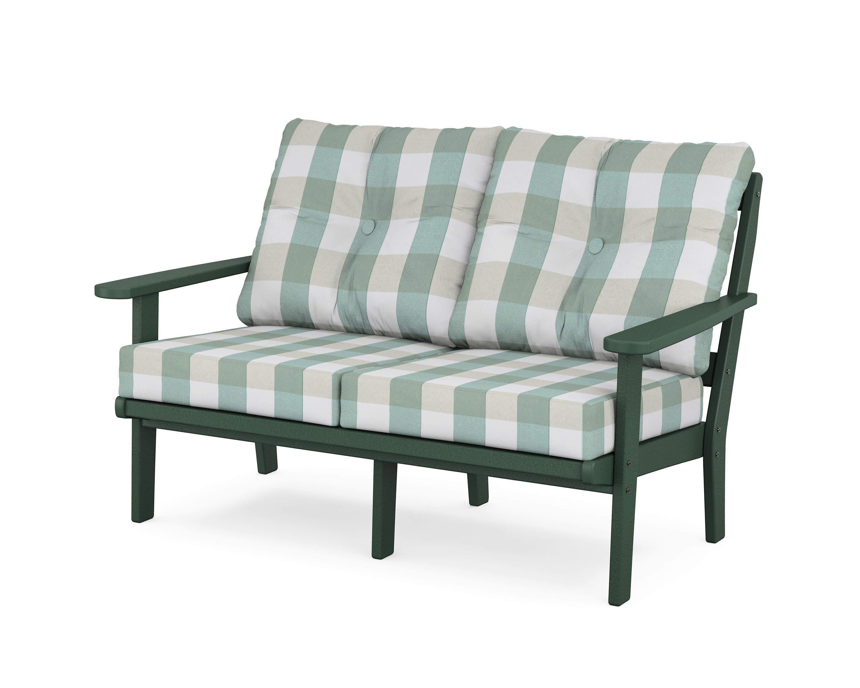Cape Cod Deep Seating Loveseat in Rainforest Canopy / Buffalo Plaid Glacier Spa