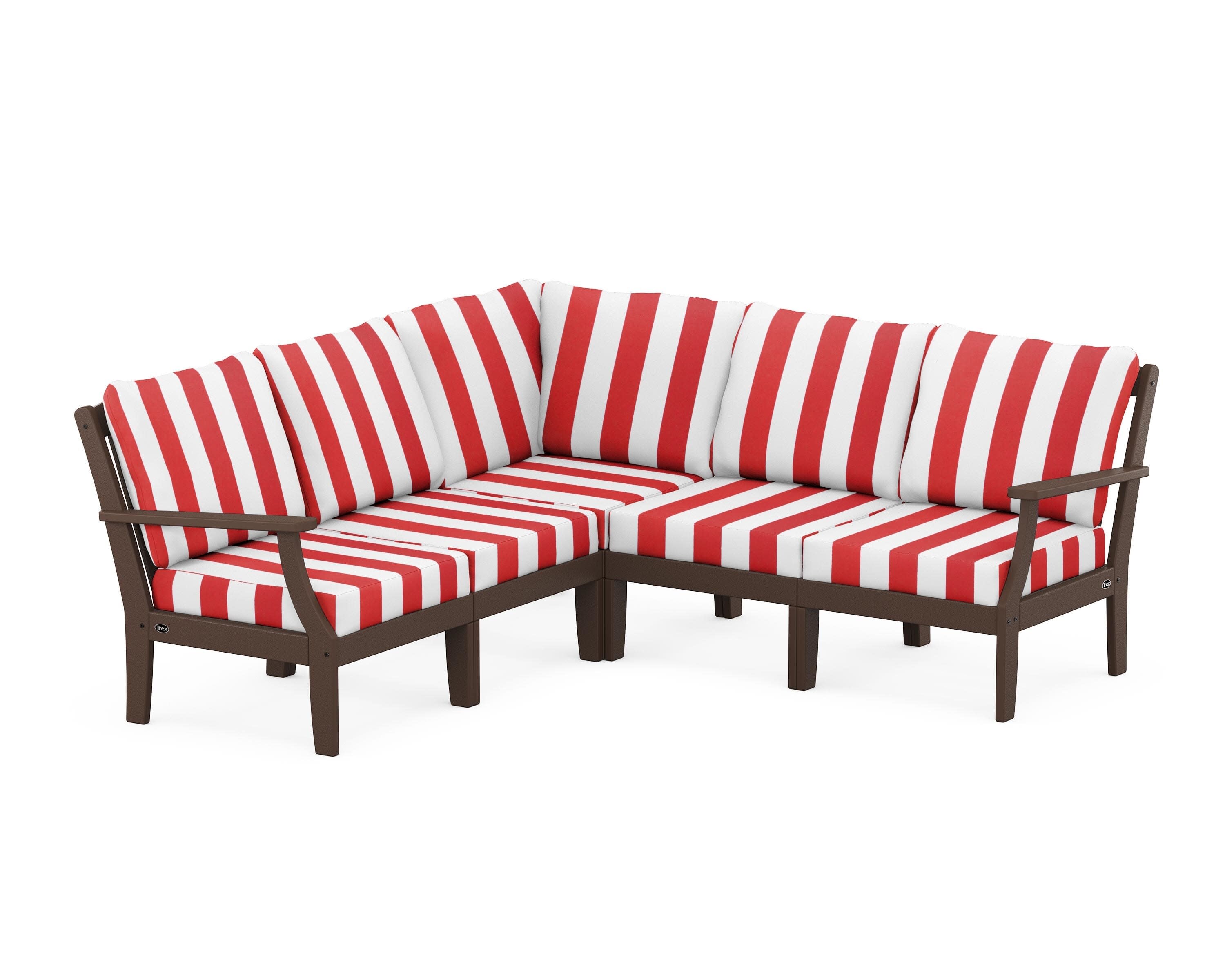 Yacht Club Modular 5-Piece Deep Seating Set in Vintage Lantern / Cabana Stripe Crimson
