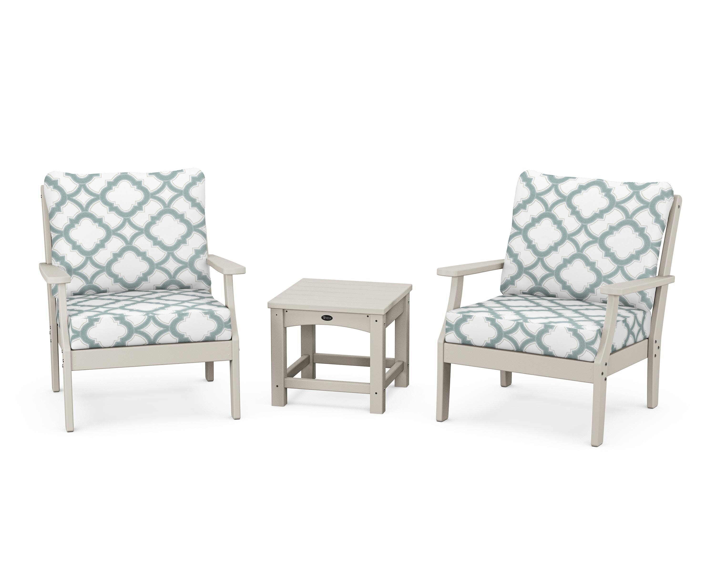 Yacht Club 3-Piece Deep Seating Set in Sand Castle / Trellis Glacier Spa