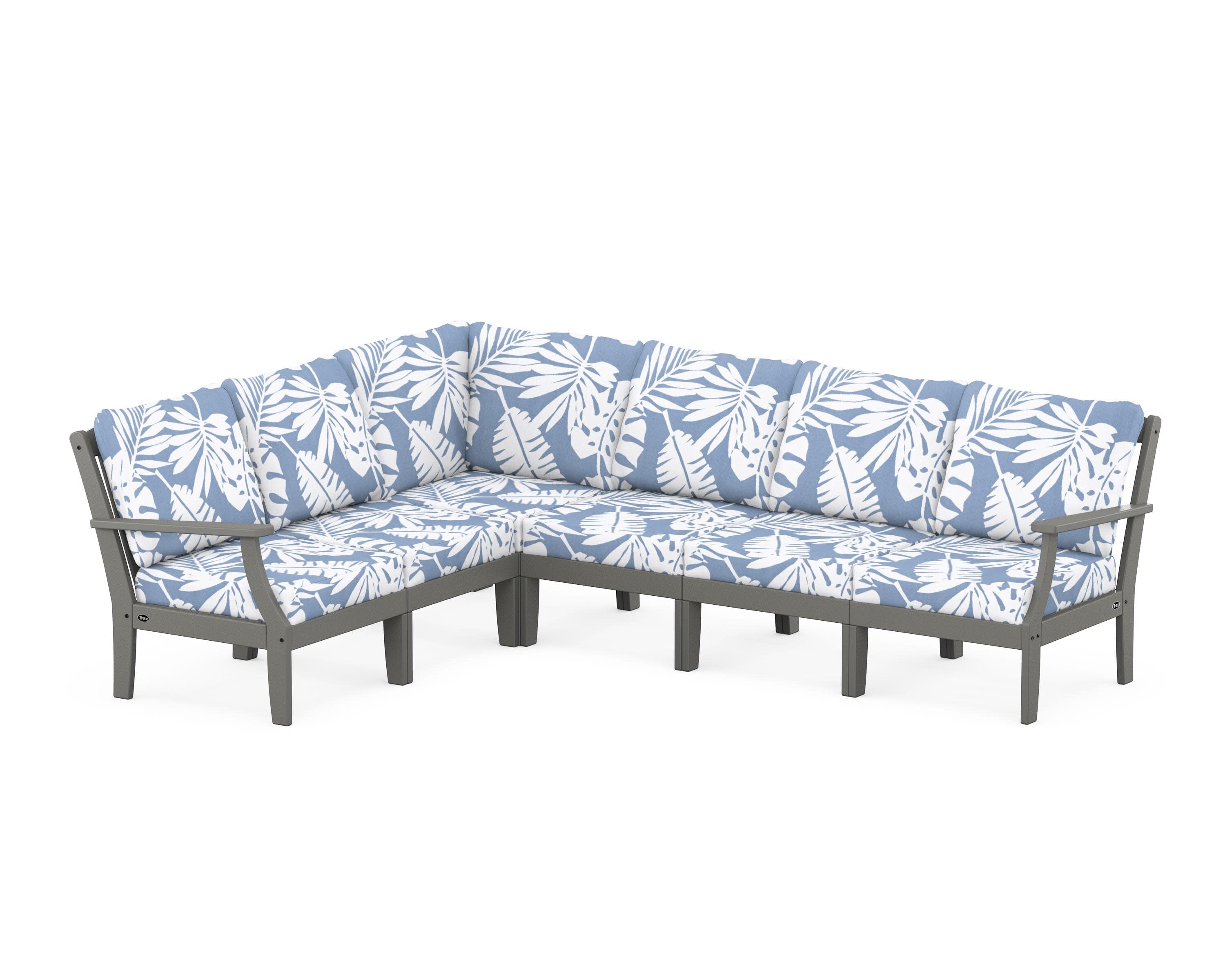 Yacht Club Modular 6-Piece Deep Seating Set in Stepping Stone / Leaf Sky Blue