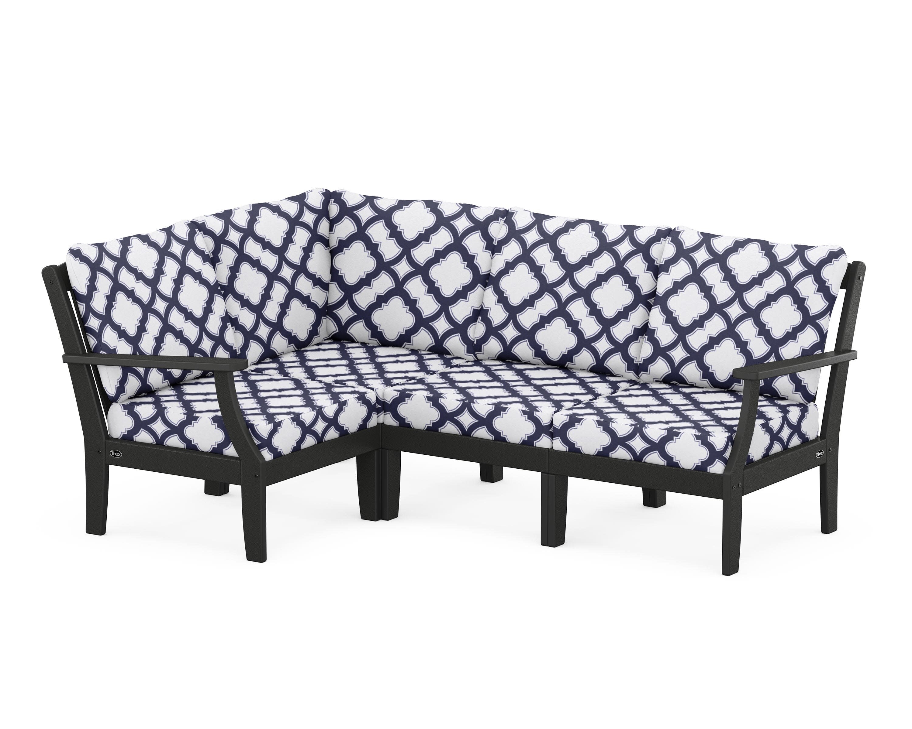 Yacht Club Modular 4-Piece Deep Seating Set in Charcoal Black / Trellis Navy