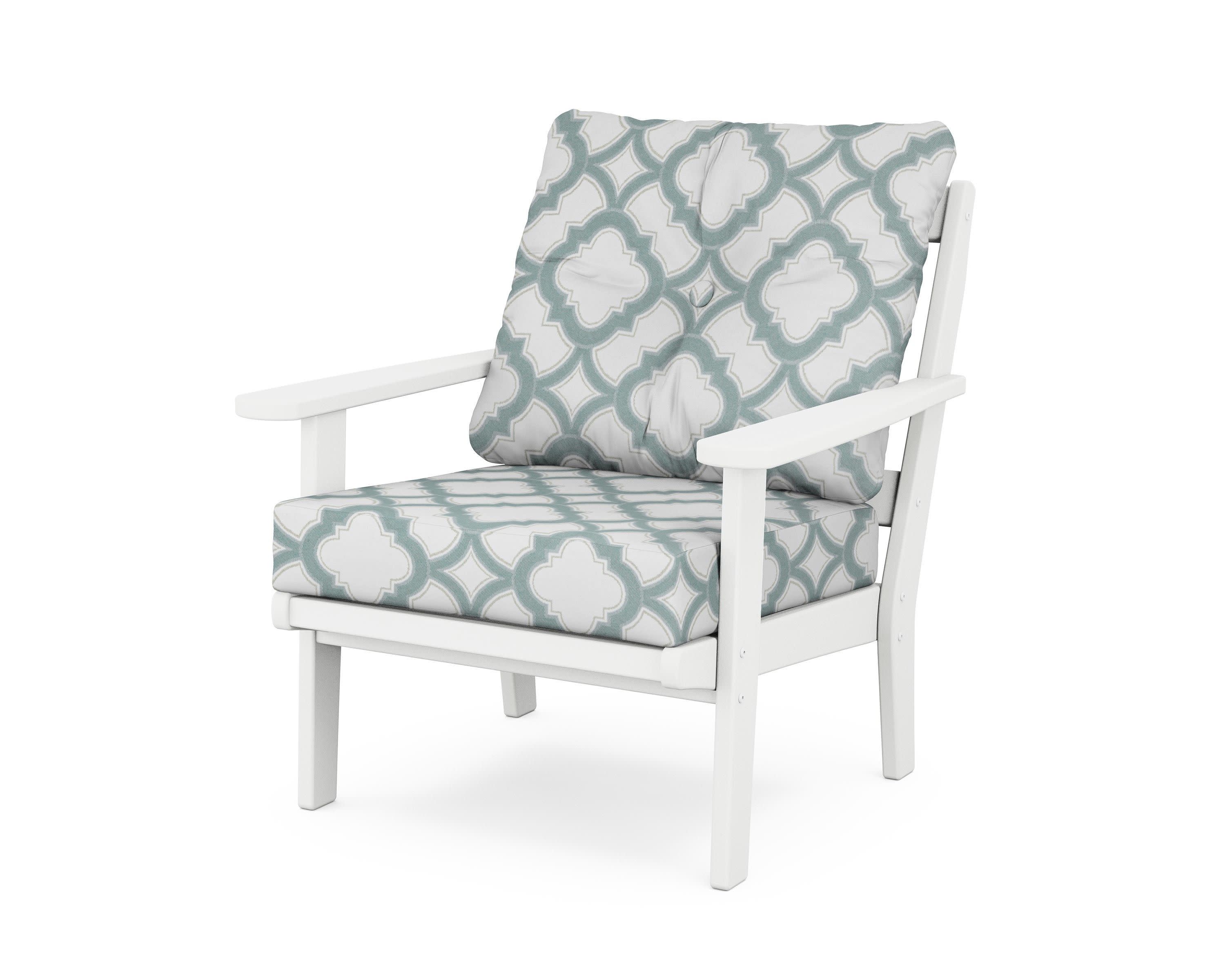 Cape Cod Deep Seating Chair in Classic White / Trellis Glacier Spa