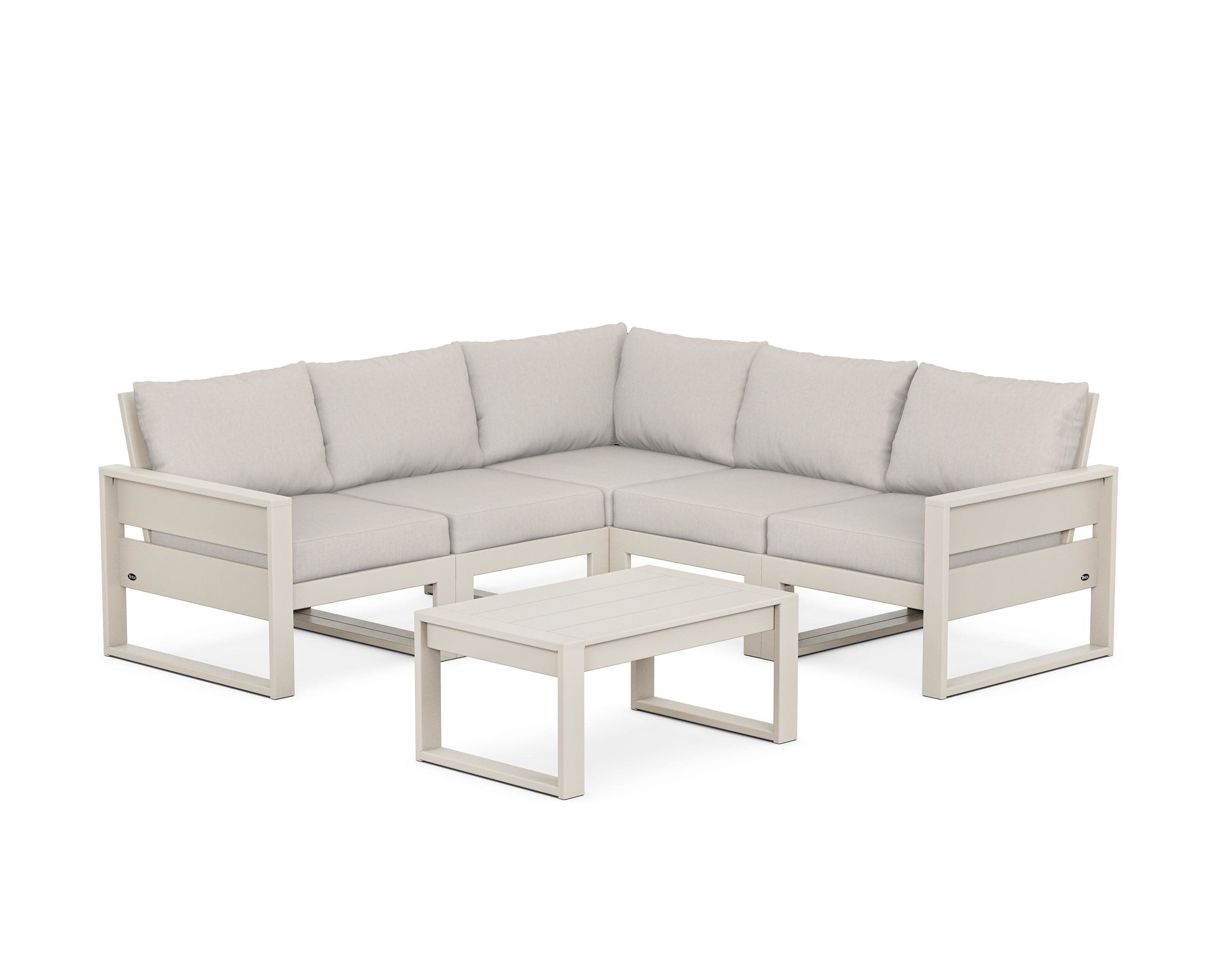 Eastport 6-Piece Deep Seating Sectional + Coffee Table Set in Sand Castle / Cast Ash