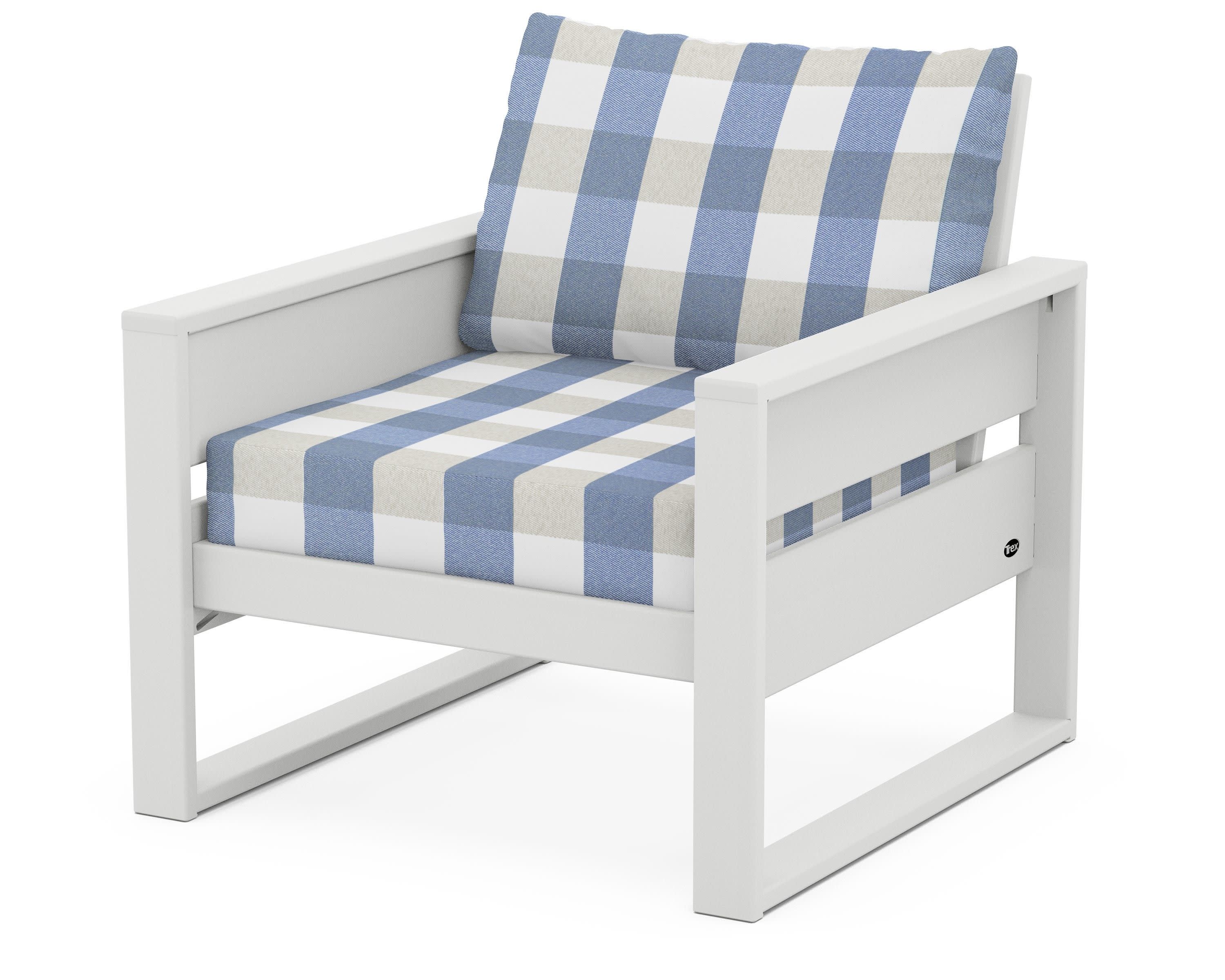 Eastport Club Chair in Classic White / Buffalo Plaid Sky Blue
