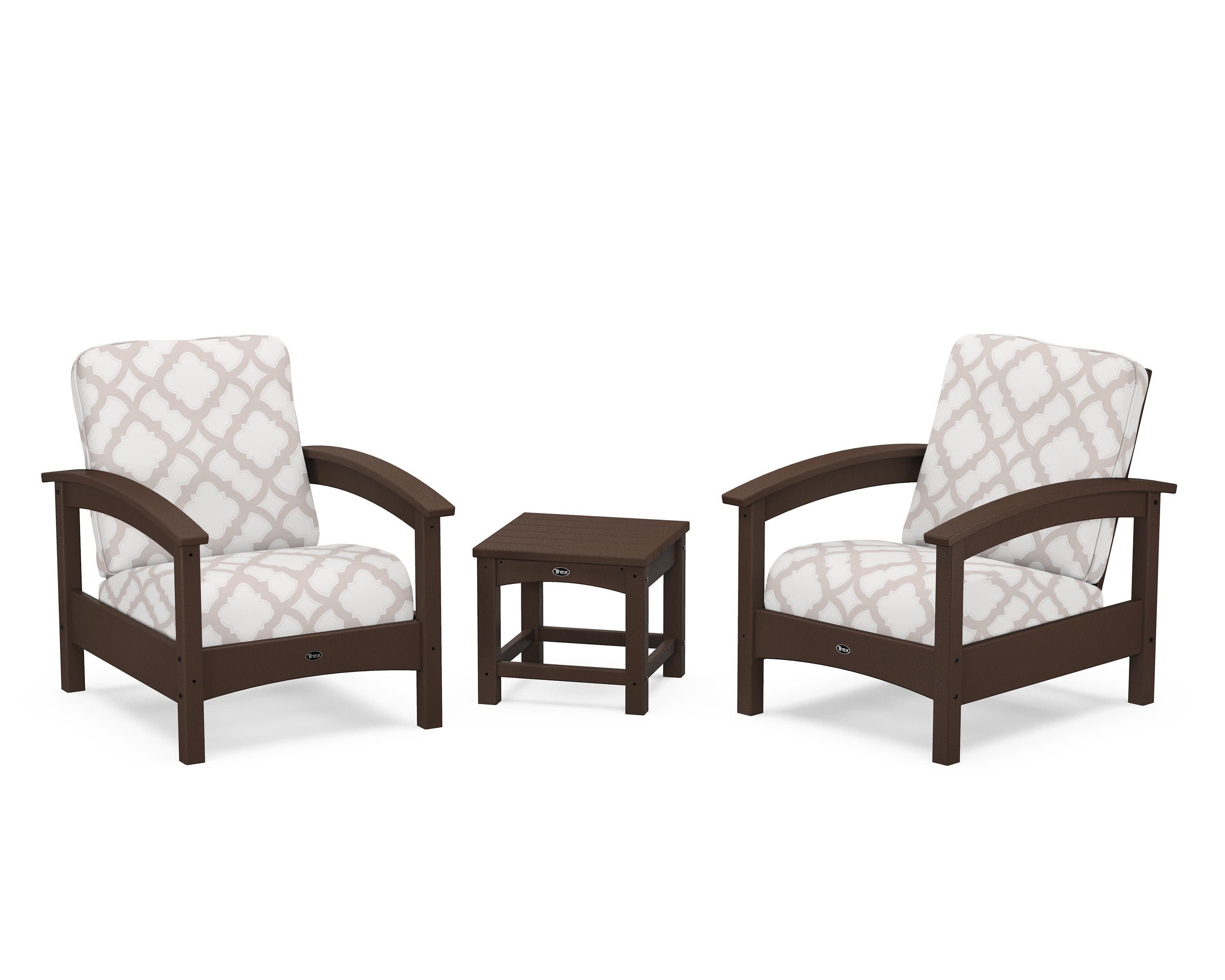 Rockport Club 3-Piece Deep Seating Conversation Set in Vintage Lantern / Trellis Dune Burlap