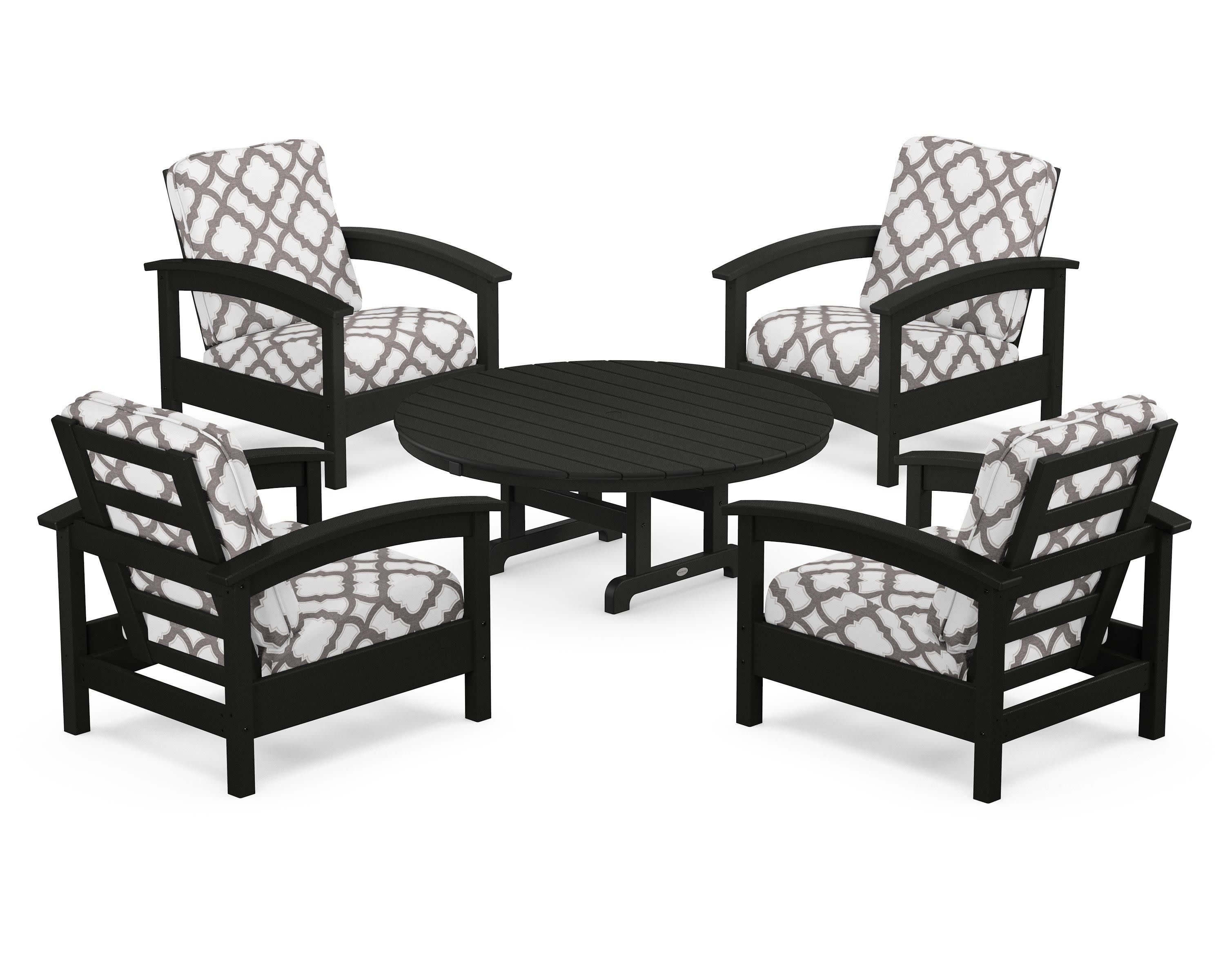 Rockport 5-Piece Deep Seating Set in Charcoal Black / Trellis Grey Mist