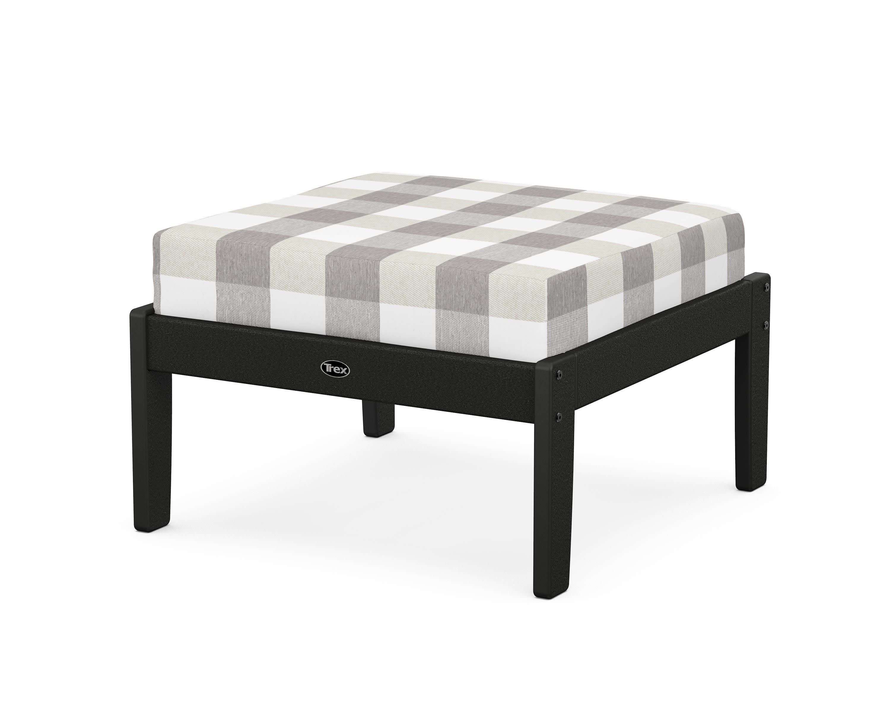 Yacht Club Deep Seating Ottoman in Charcoal Black / Buffalo Plaid Grey Mist