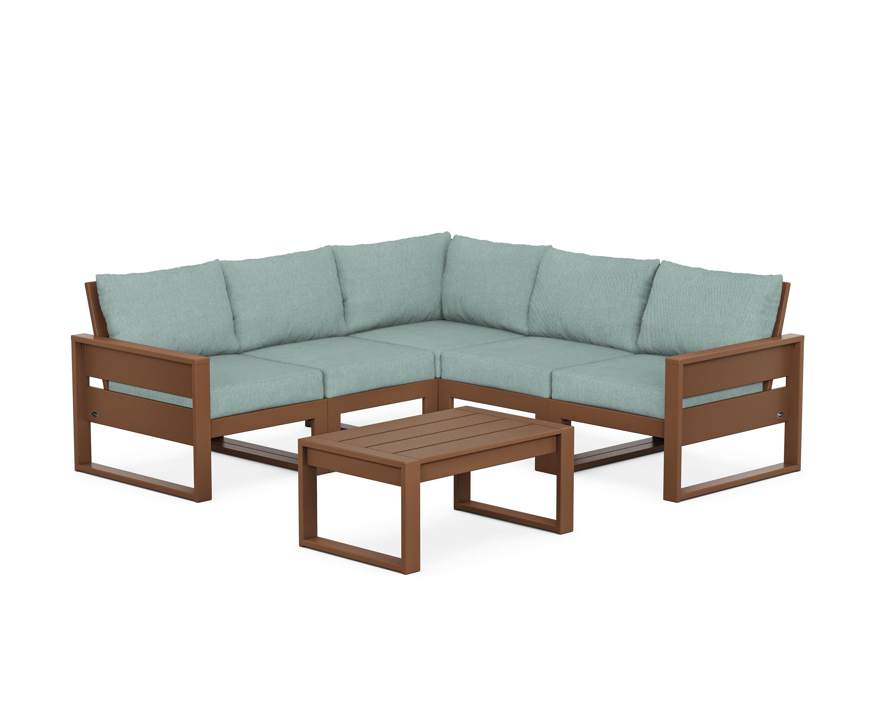 Eastport 6-Piece Deep Seating Sectional + Coffee Table Set in Tree House / Glacier Spa