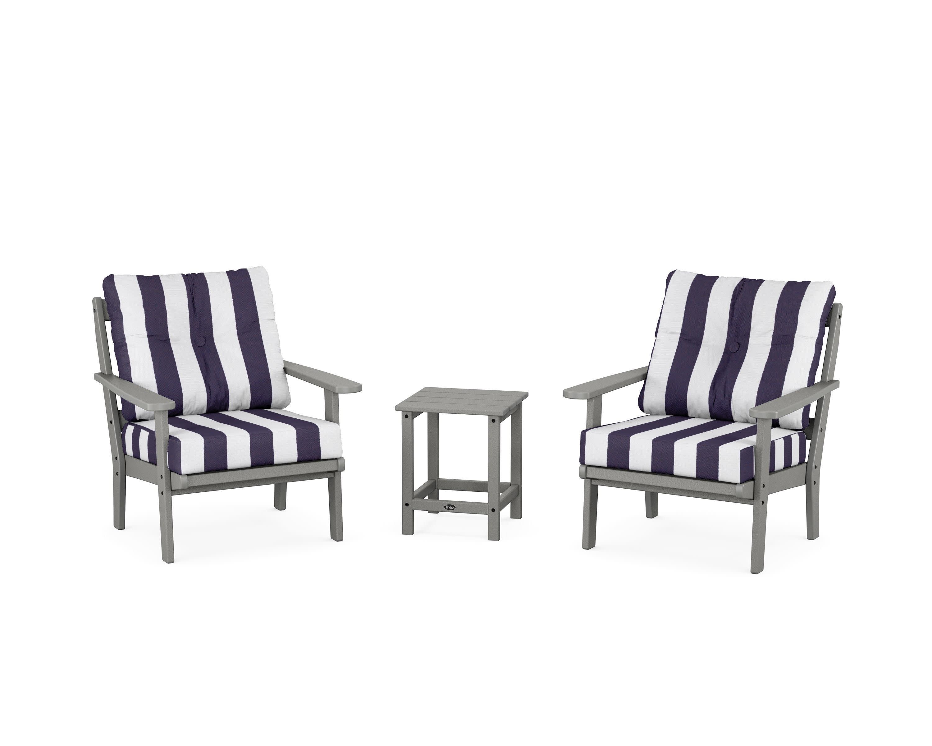 Cape Cod 3-Piece Deep Seating Set in Stepping Stone / Cabana Stripe Navy