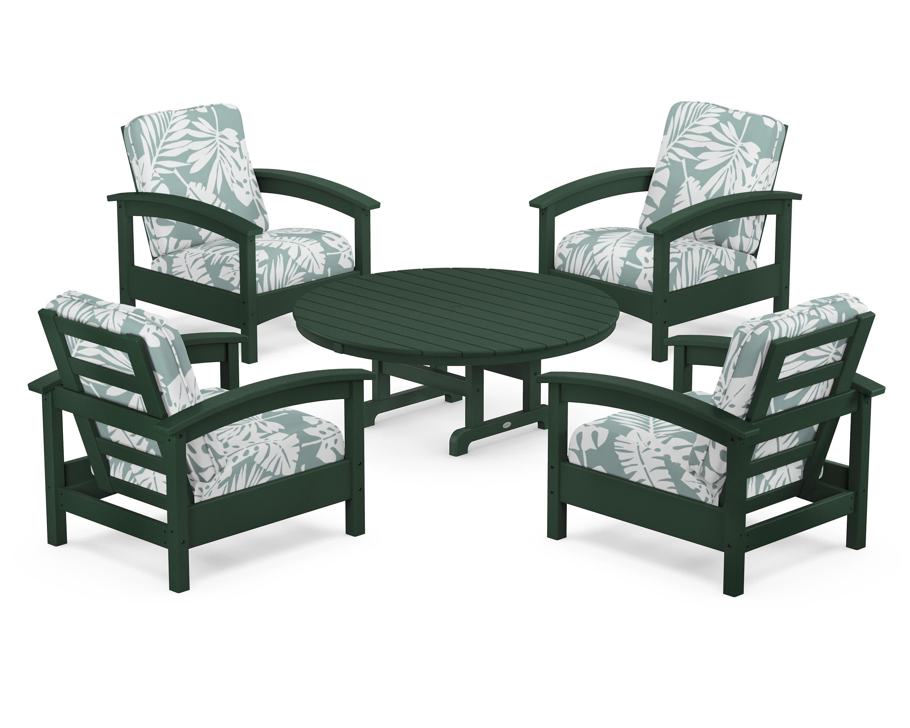 Rockport 5-Piece Deep Seating Set in Rainforest Canopy / Leaf Glacier Spa