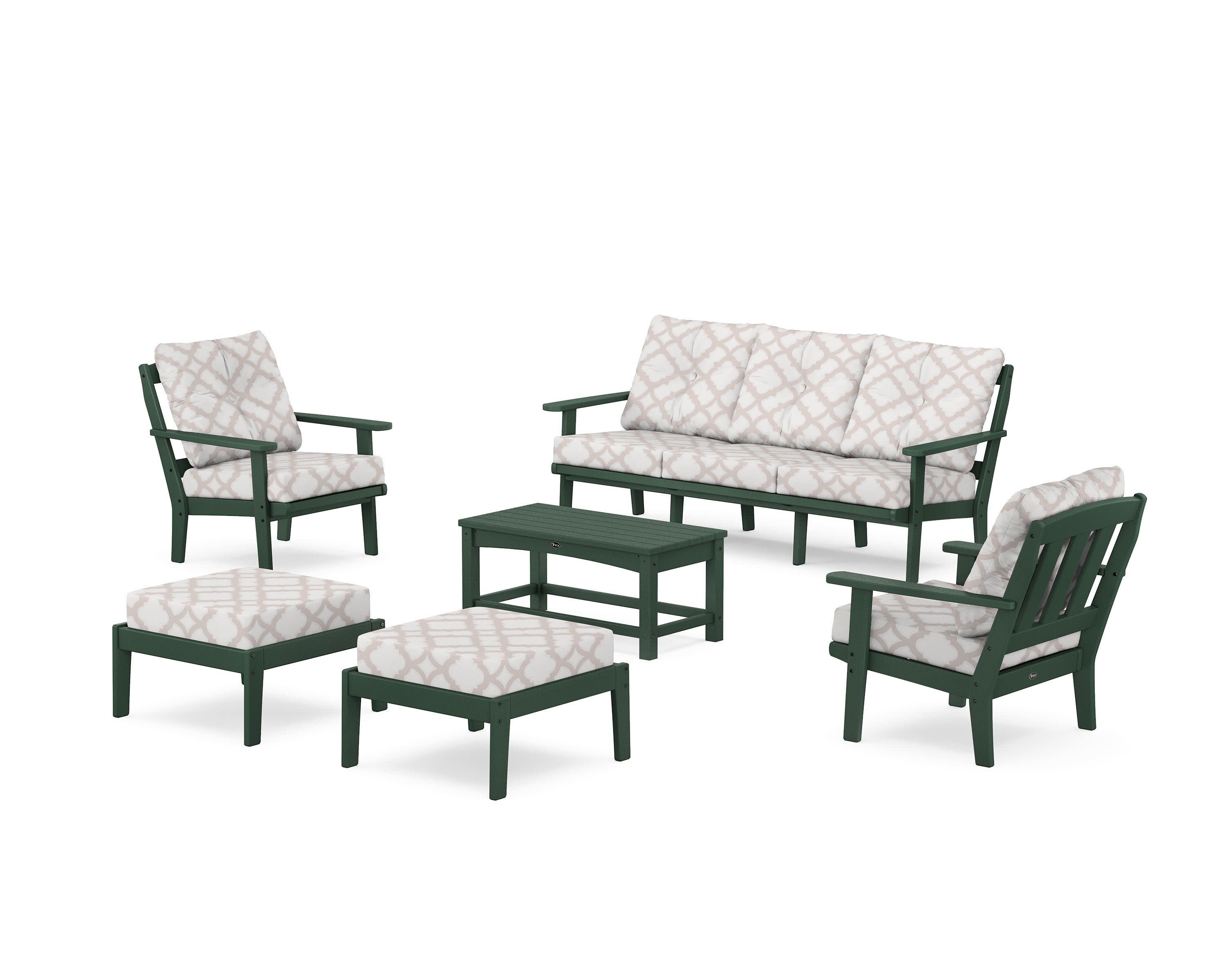 Cape Cod 6-Piece Lounge Sofa Set in Rainforest Canopy / Trellis Dune Burlap