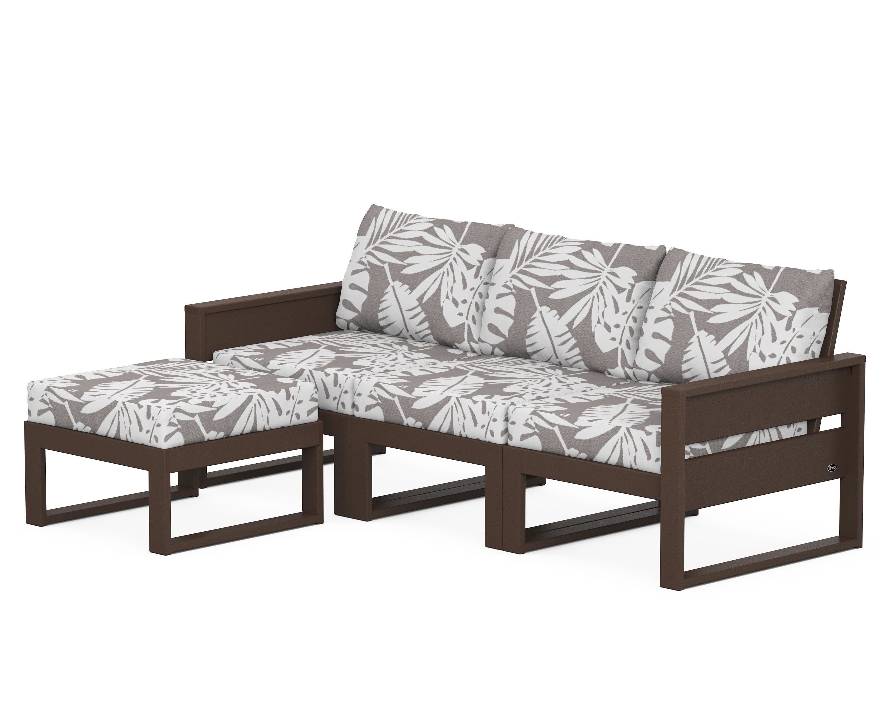 Eastport 4- Piece Sectional with Ottoman in Vintage Lantern / Leaf Grey Mist