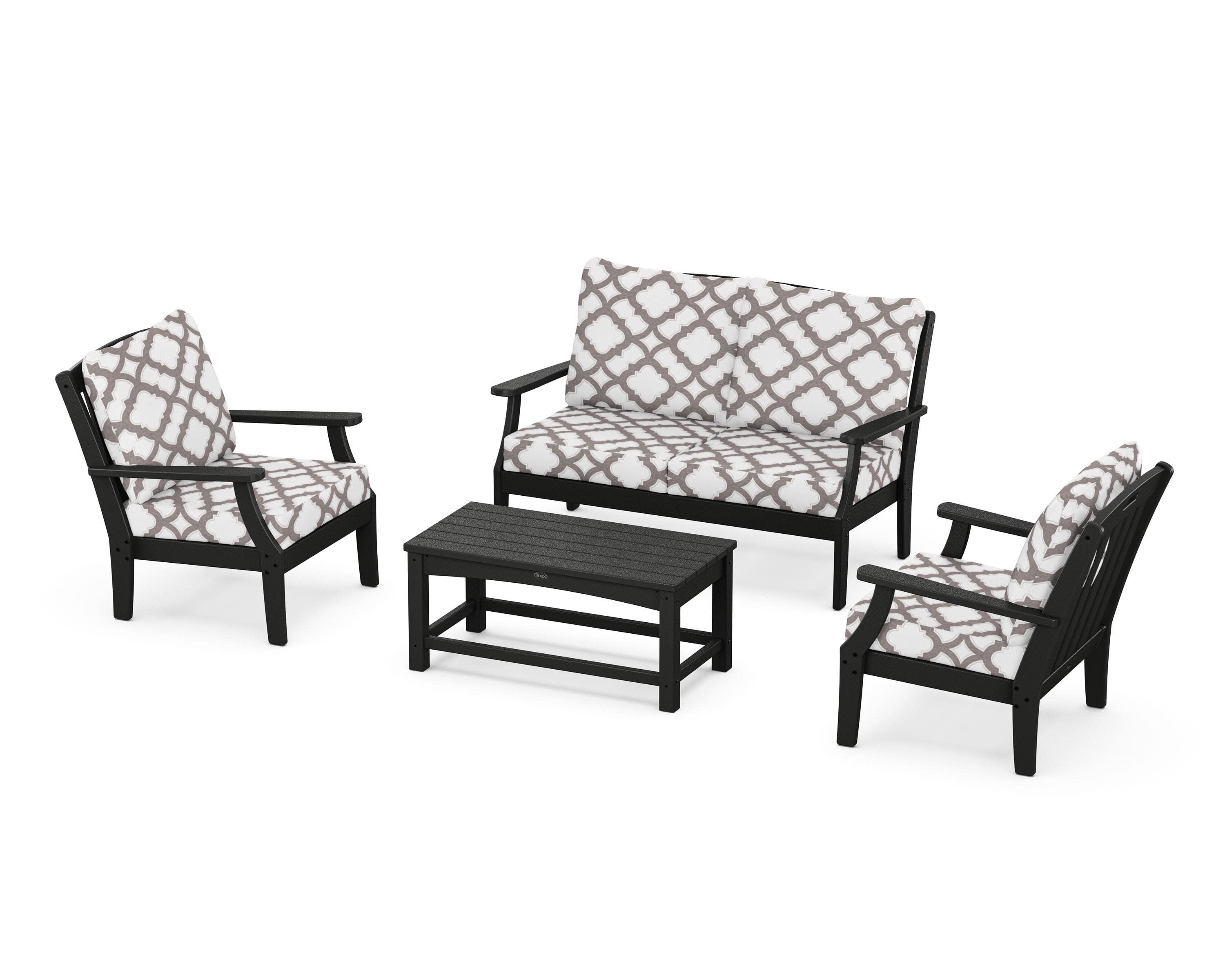 Yacht Club 4-Piece Deep Seating Chair Set in Charcoal Black / Trellis Grey Mist