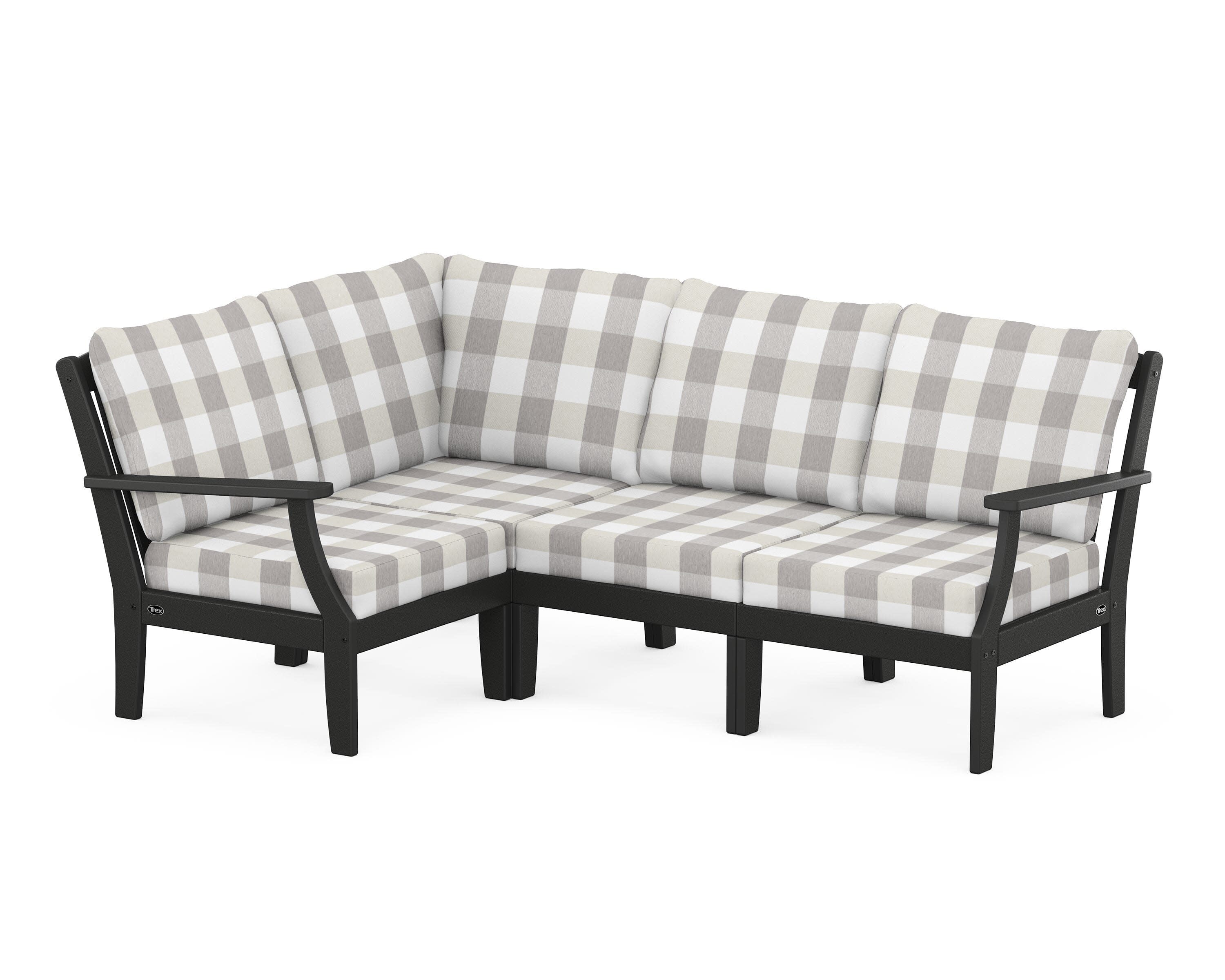 Yacht Club Modular 4-Piece Deep Seating Set in Charcoal Black / Buffalo Plaid Grey Mist