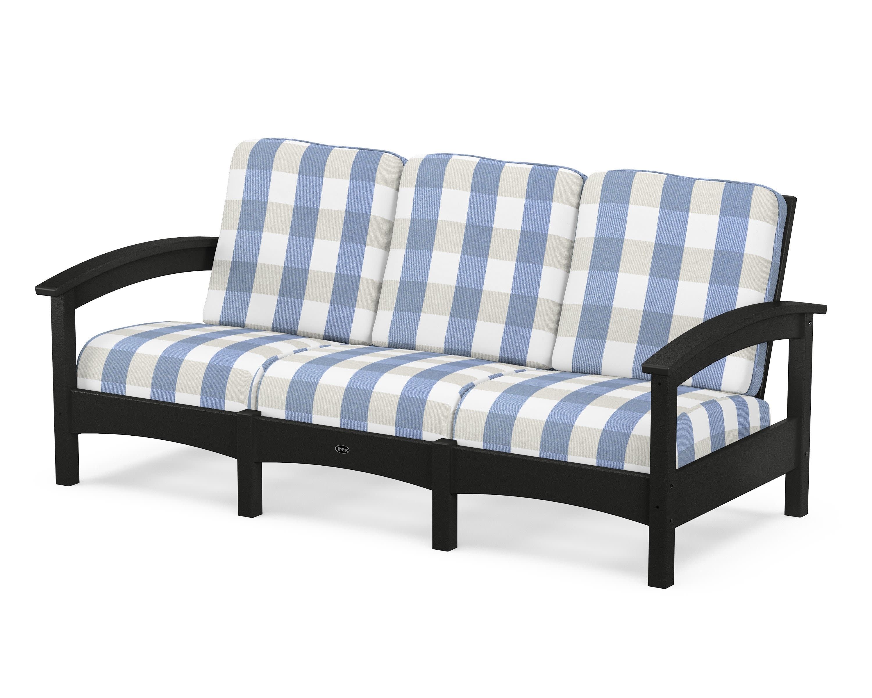 Rockport Club Sofa in Charcoal Black / Buffalo Plaid Sky Blue