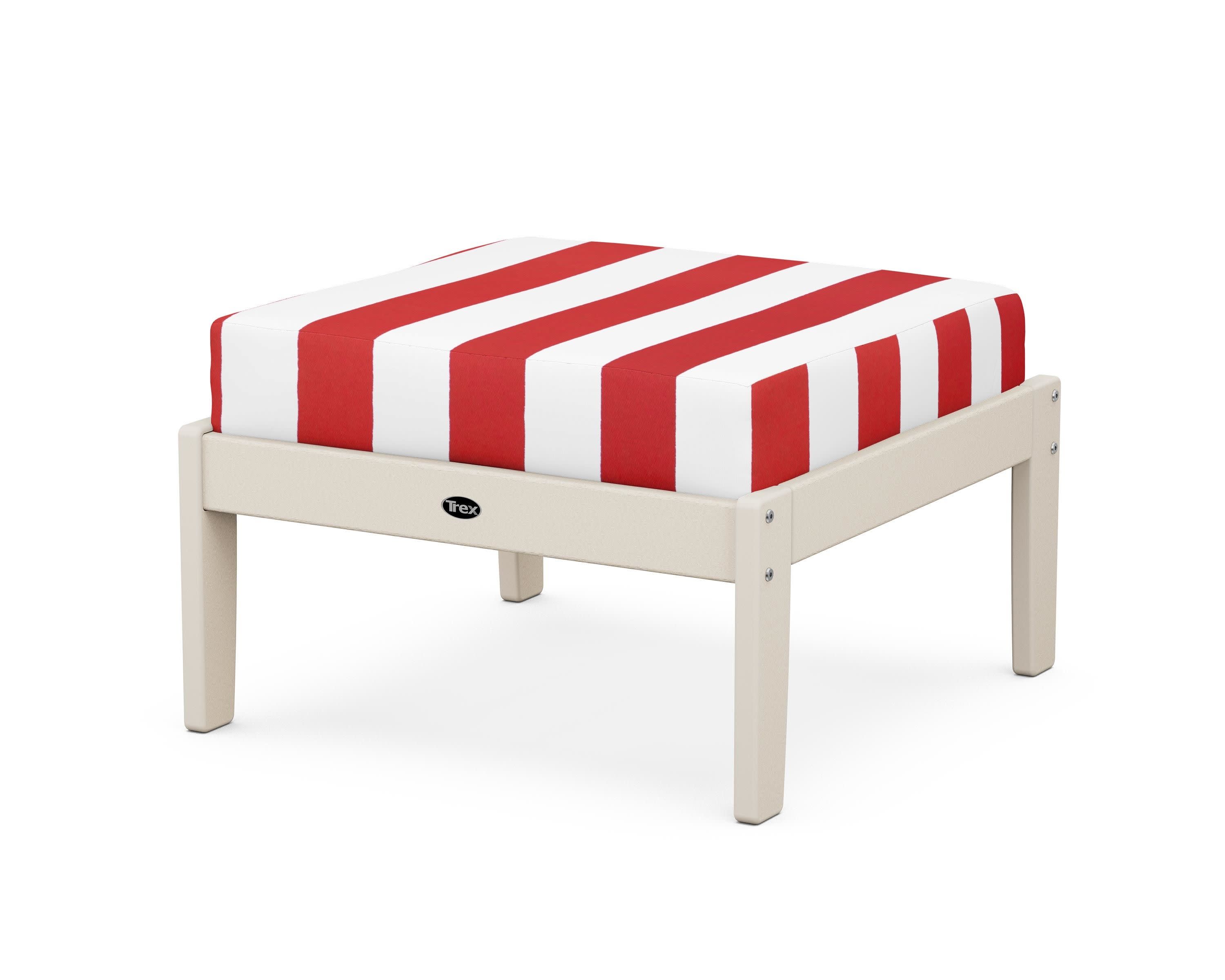 Yacht Club Deep Seating Ottoman in Sand Castle / Cabana Stripe Crimson