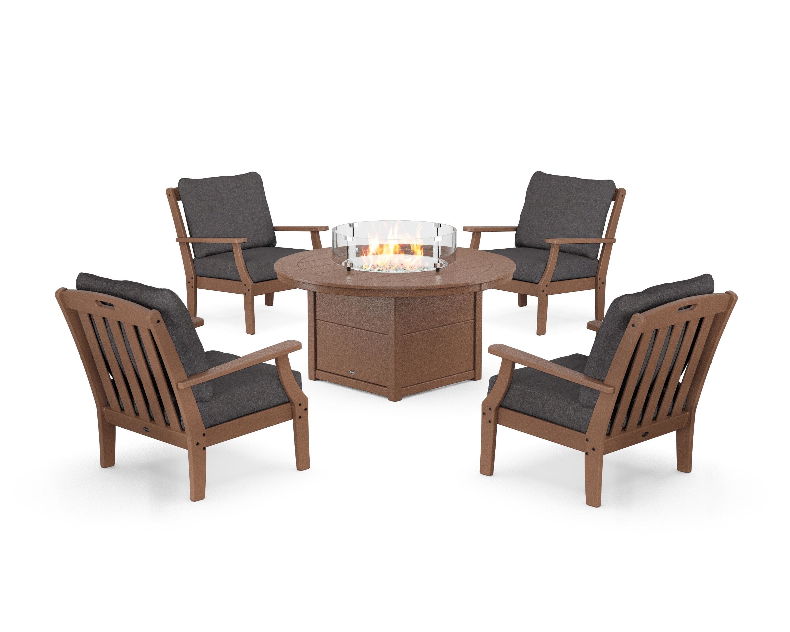 Yacht Club 5-Piece Deep Seating Set with Round Fire Pit Table in Tree House / Ash Charcoal