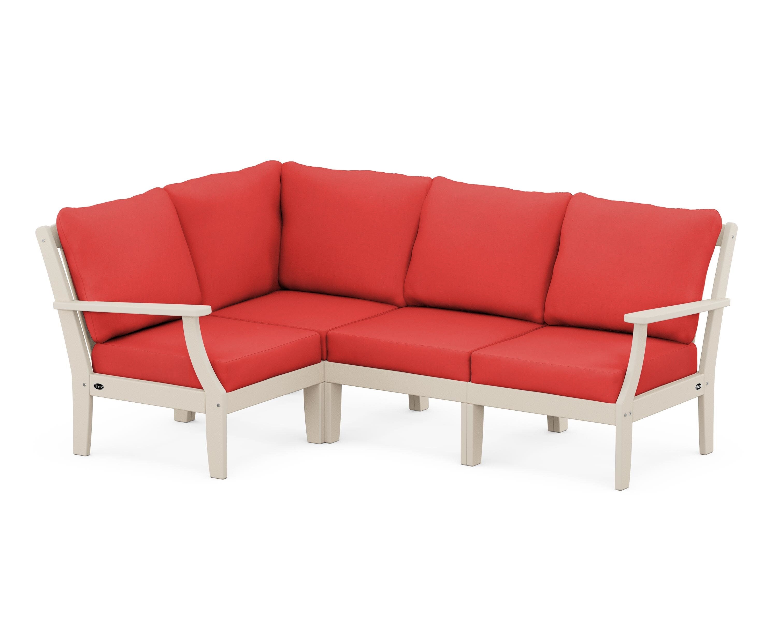Yacht Club Modular 4-Piece Deep Seating Set in Sand Castle / Crimson Linen
